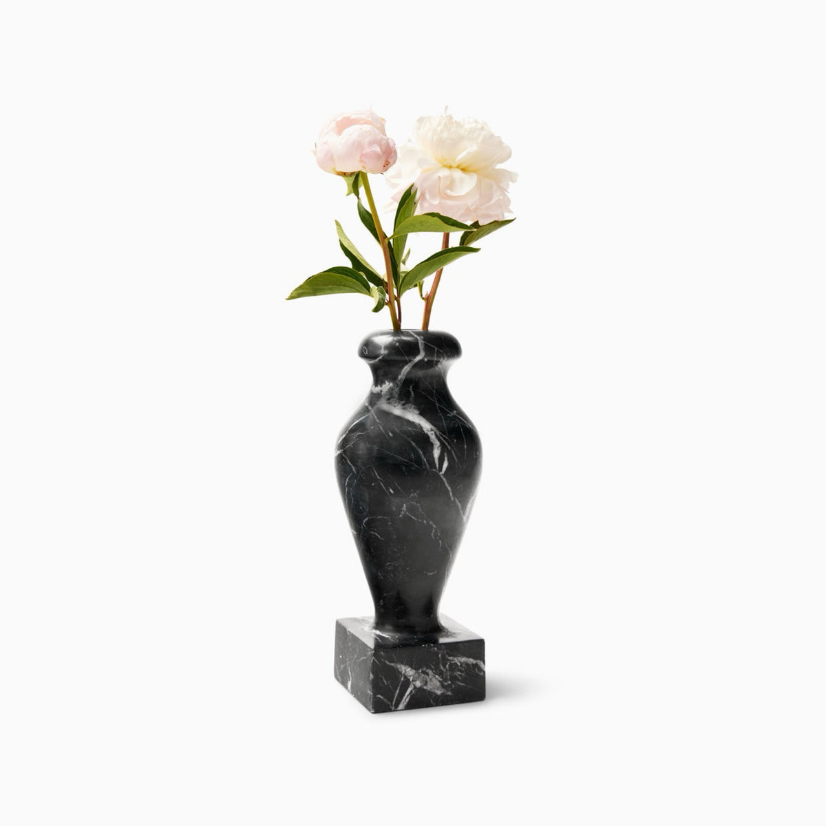 Sferra Vara Marble Pedestal Vase in Black against white background