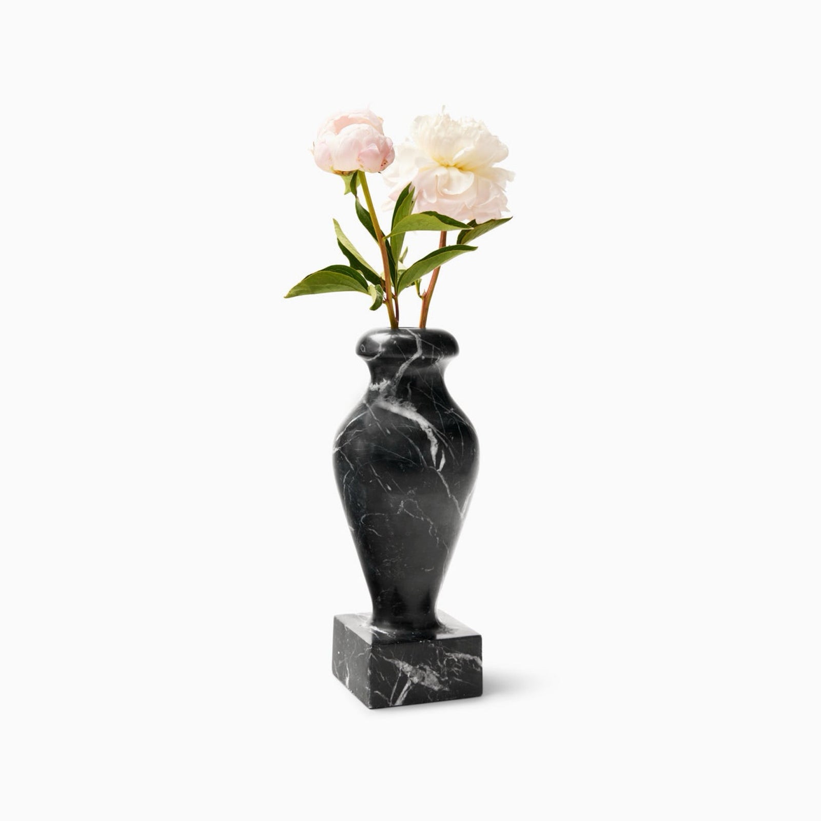 Sferra Vara Marble Pedestal Vase in Black against white background