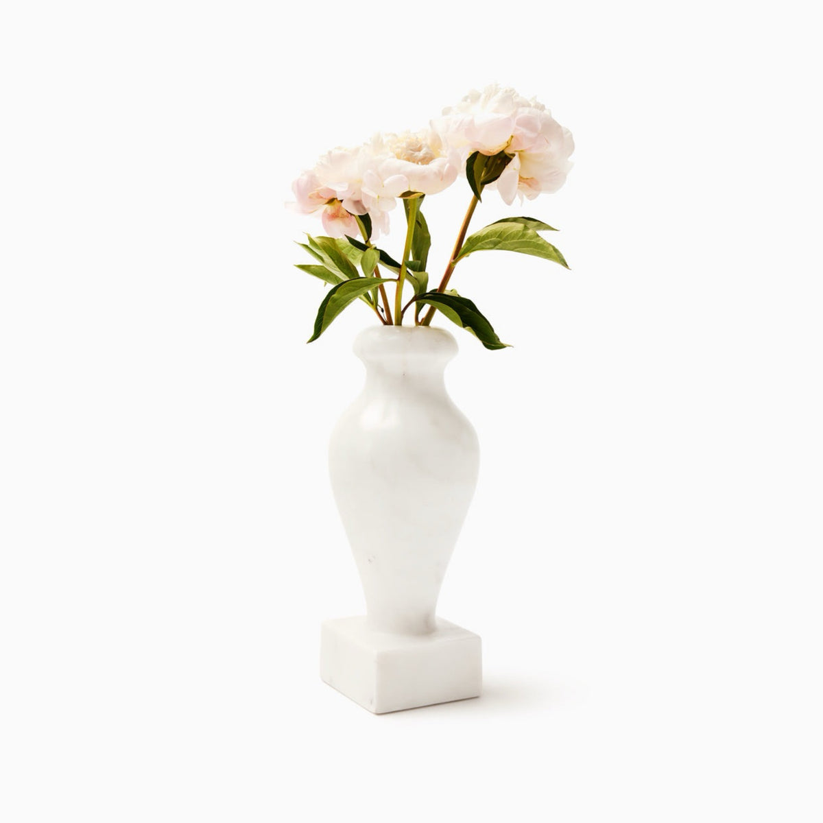 Sferra Vara Marble Pedestal Vase in White against white background