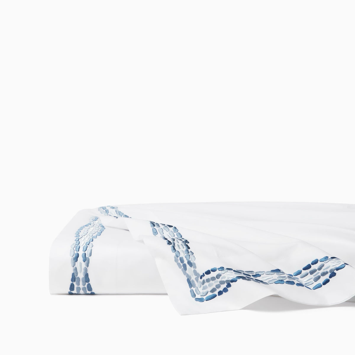 Flat Sheet of Sferra X Scalamandre Cobblestones Embroidered Bedding in White/Sea color