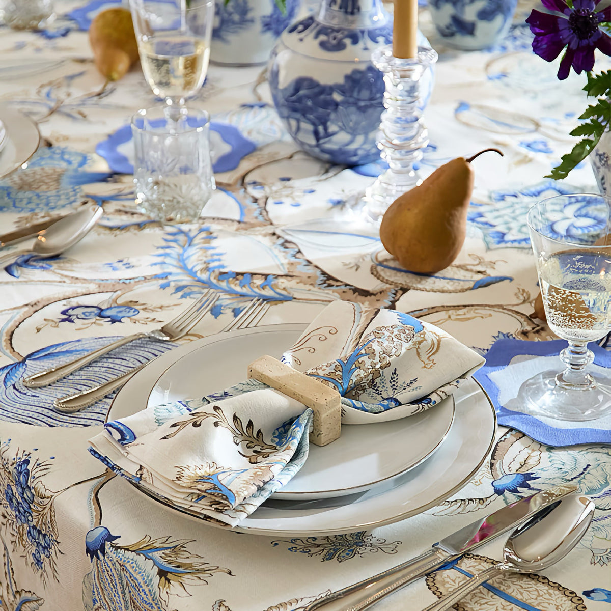 Sferra X Scalamandre Pondicherry Table Linens - Sea