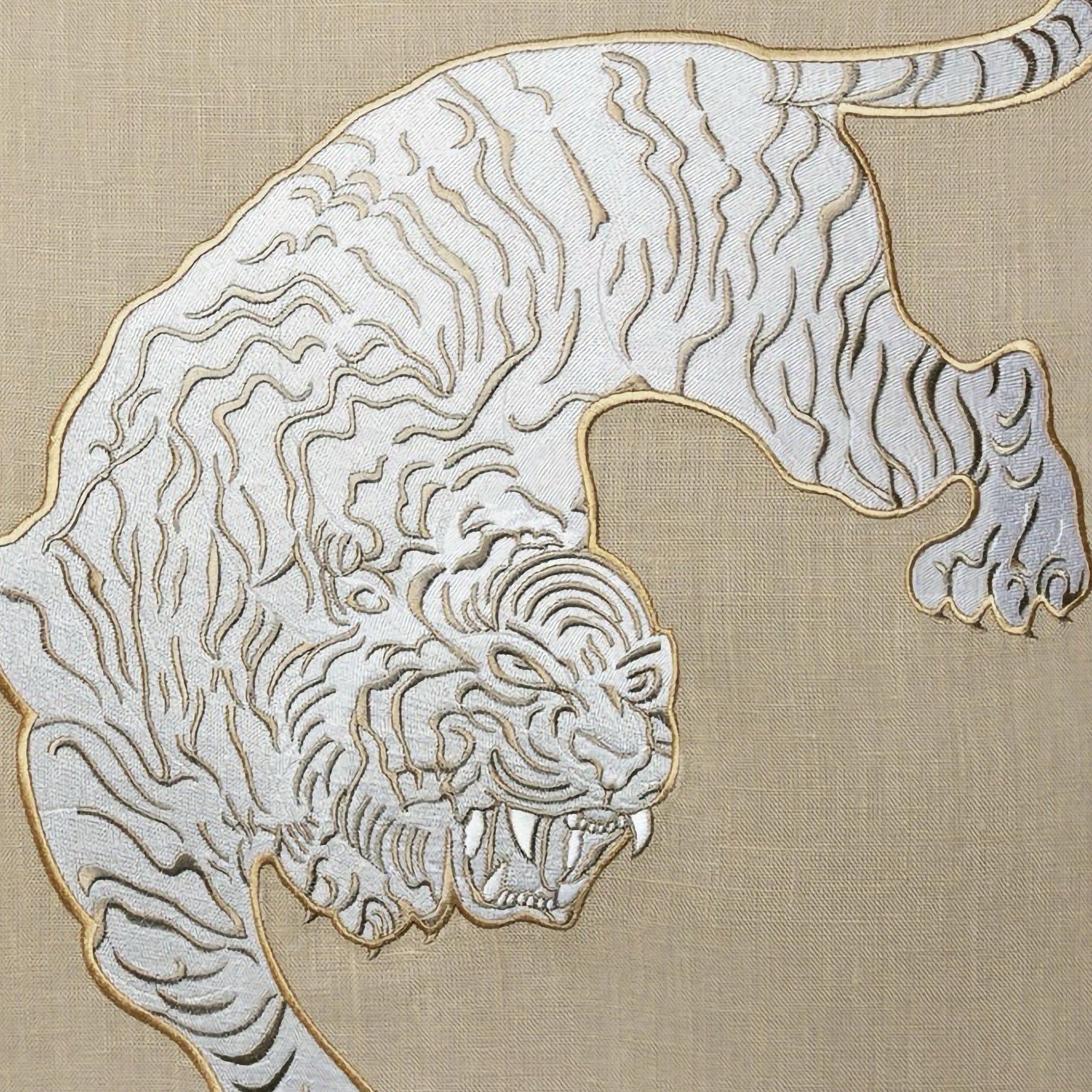 Sferra X Scalamandre Siberian Tiger Decorative Pillow in Natural with Coordinate Bedding