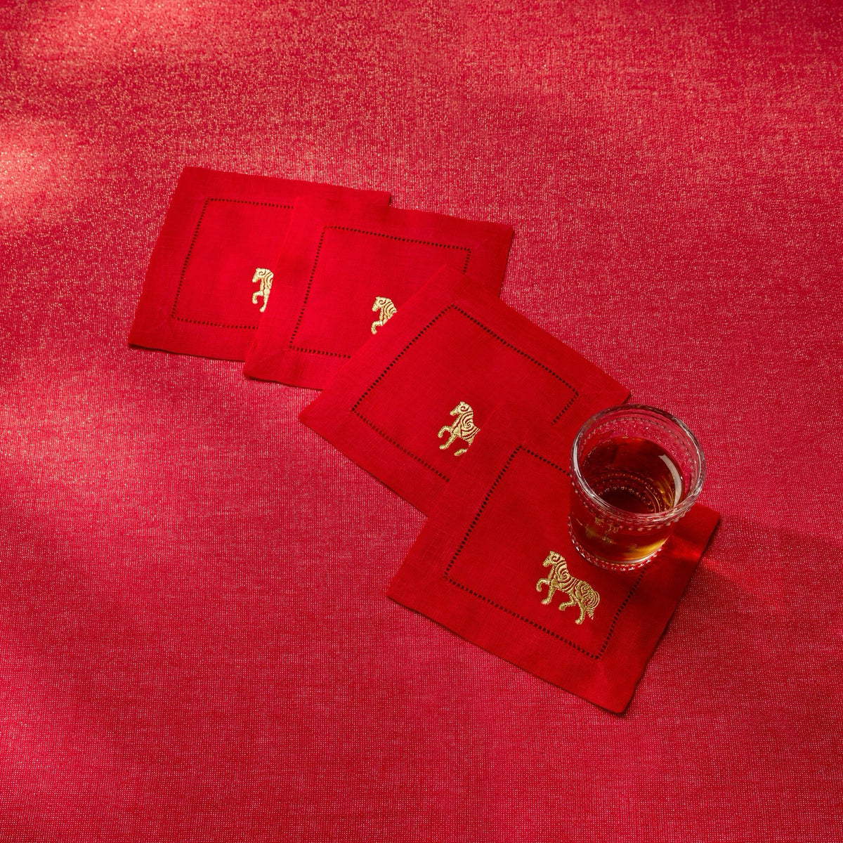 Sferra Year of the Horse Cocktail Napkins in Red and Gold