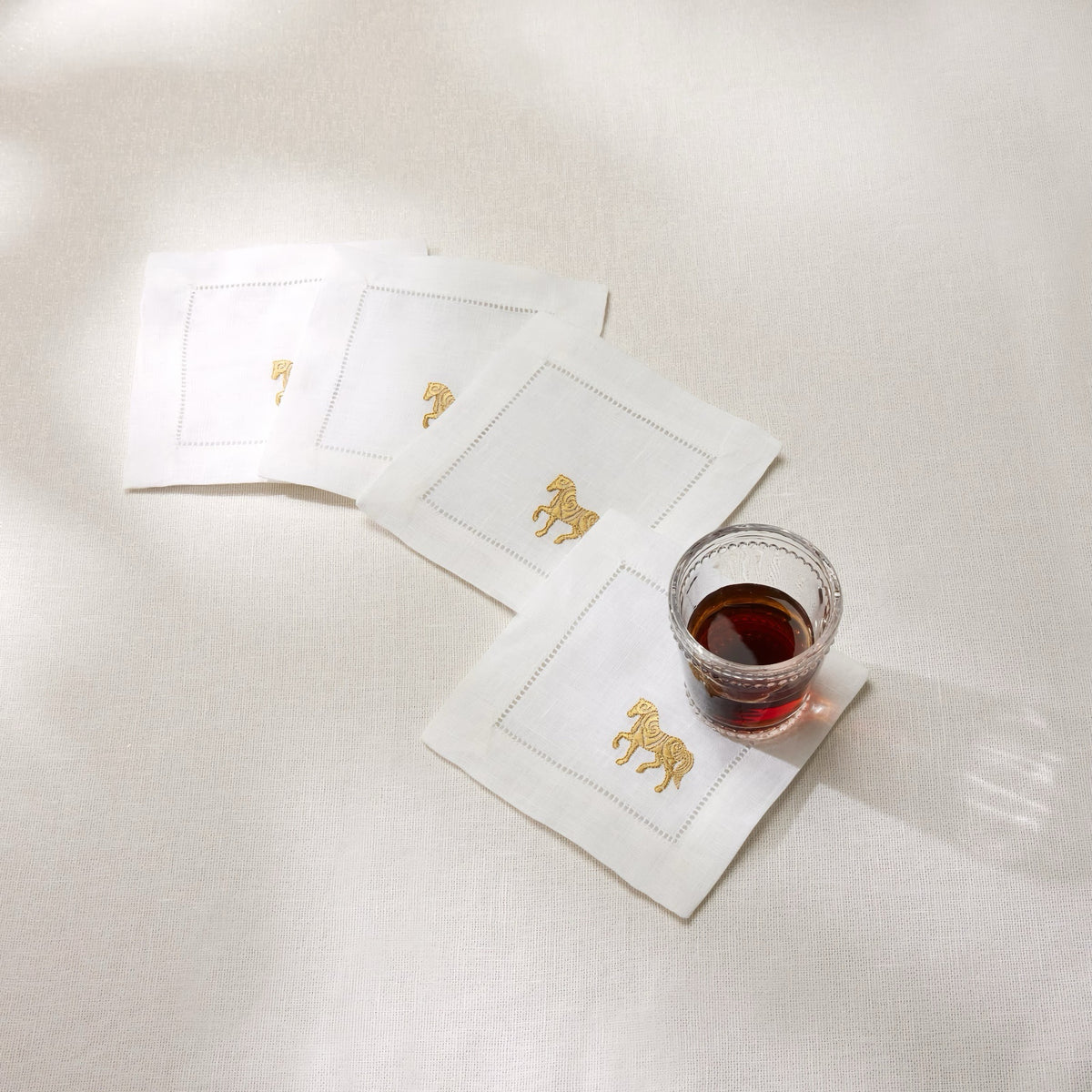 Sferra Year of the Horse Cocktail Napkins in White and Gold