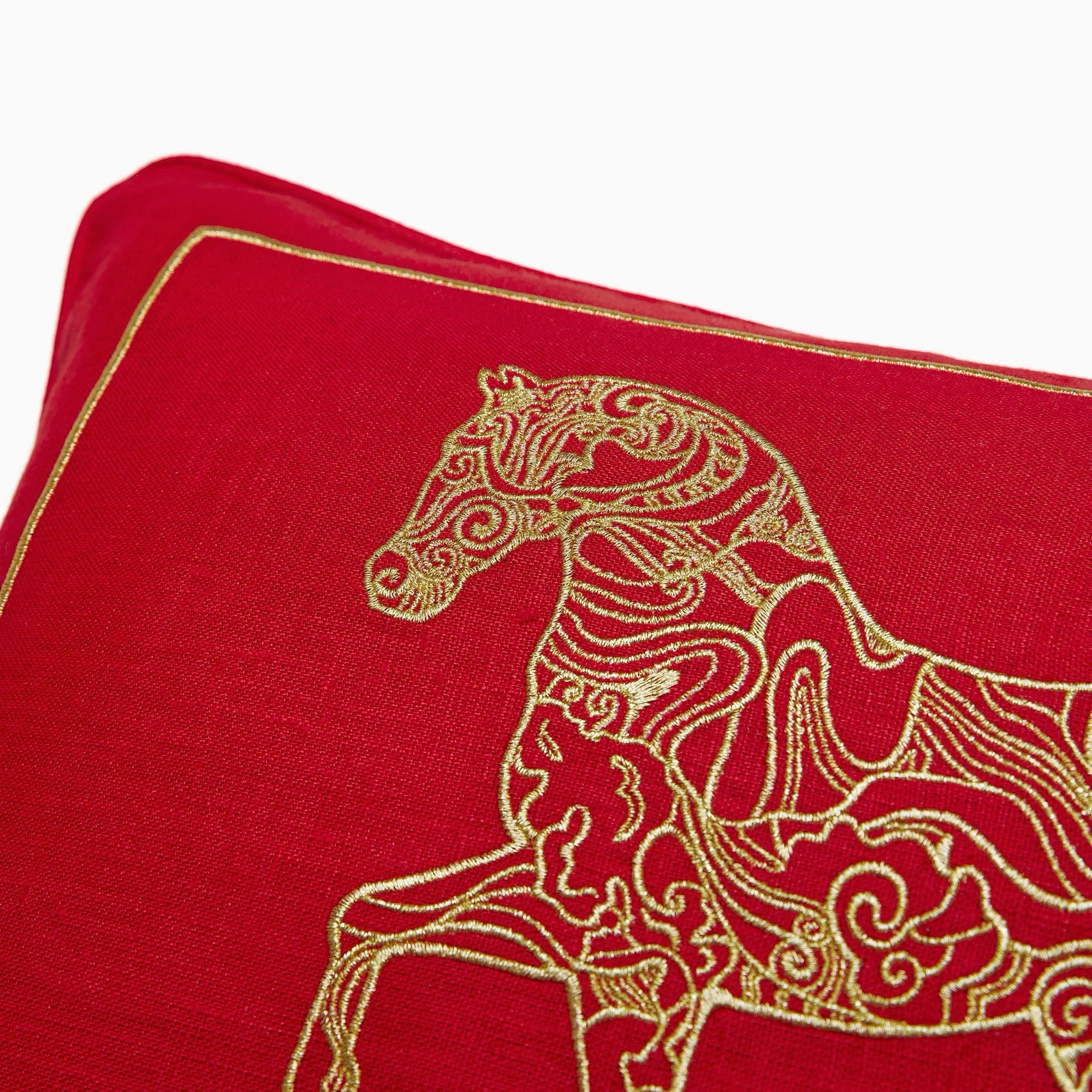 Sferra Year of the Horse Decorative Pillow in Red and Gold