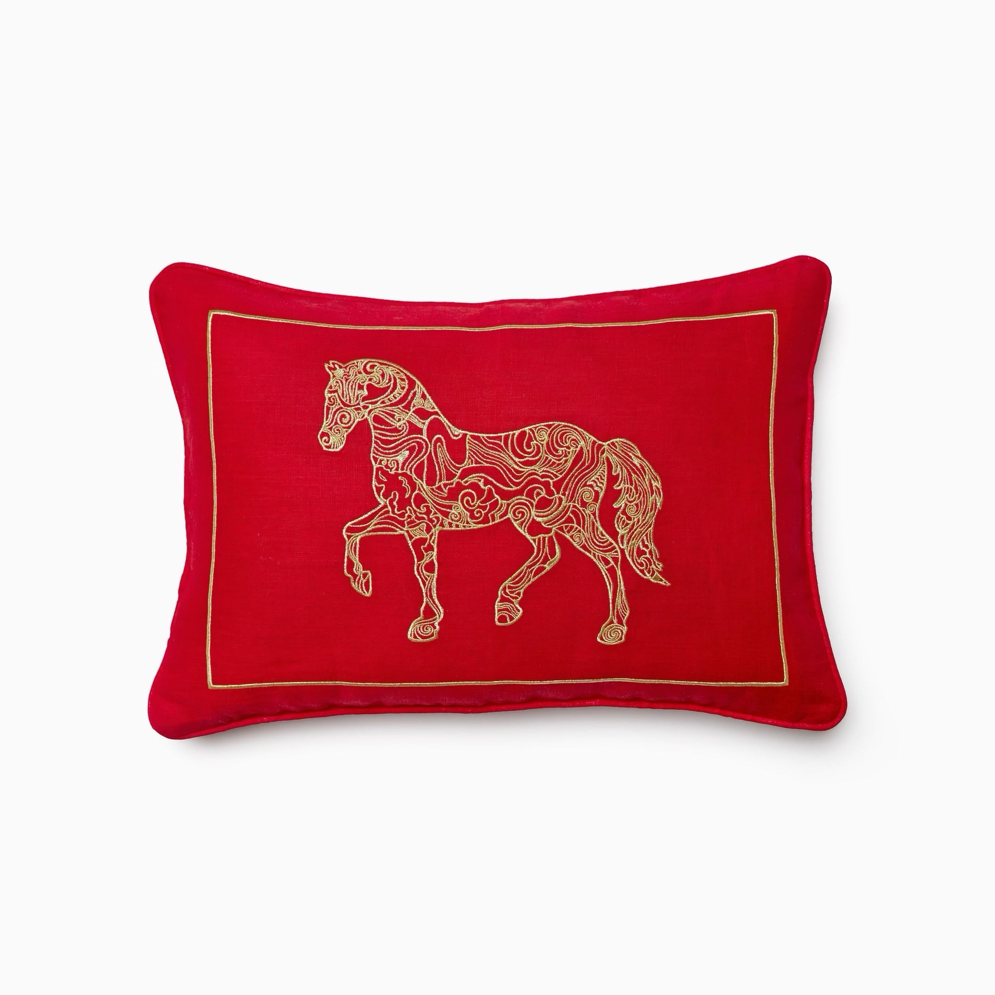 Sferra Year of the Horse Decorative Pillow in Red and Gold