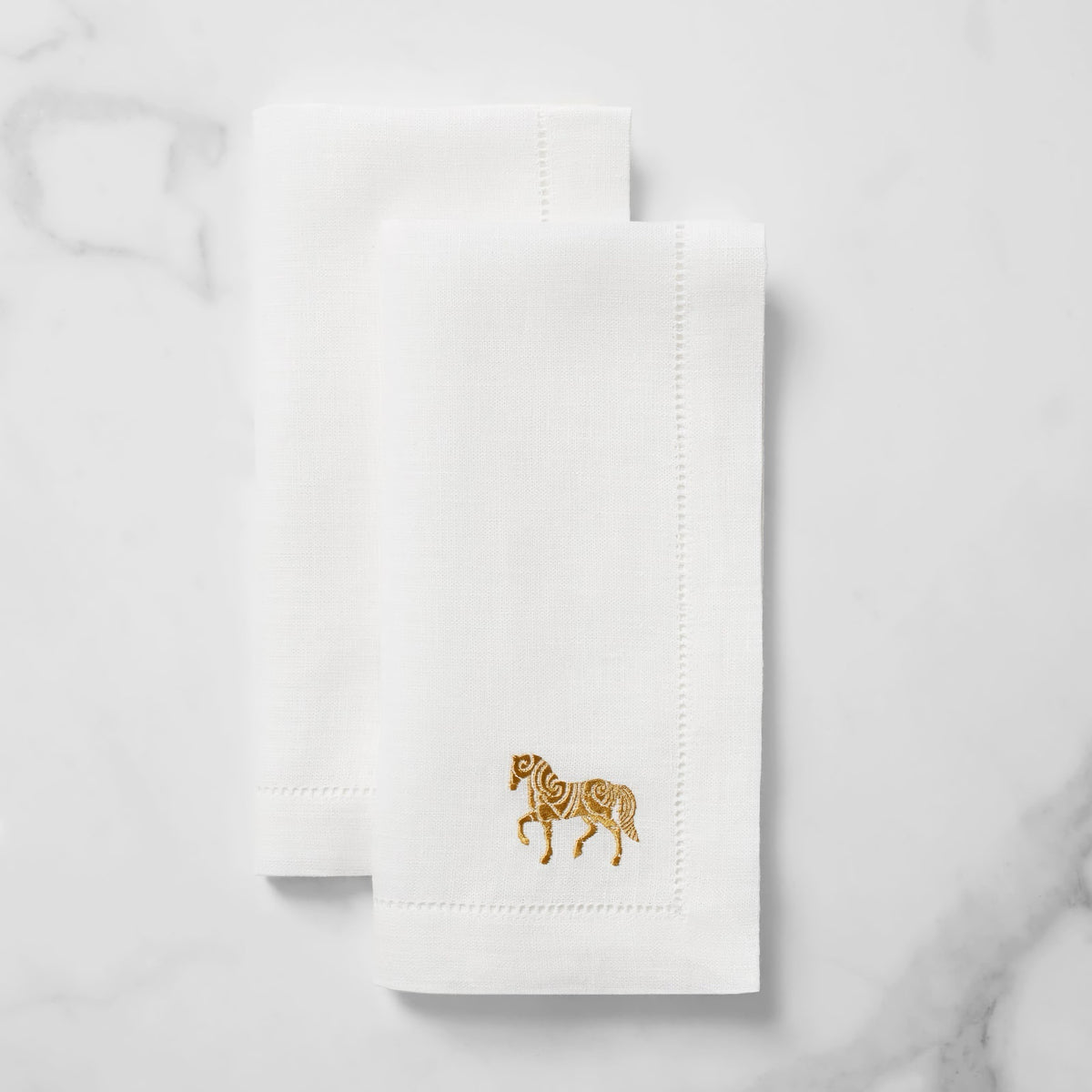 Sferra Year of the Horse Dinner Napkins in White and Gold