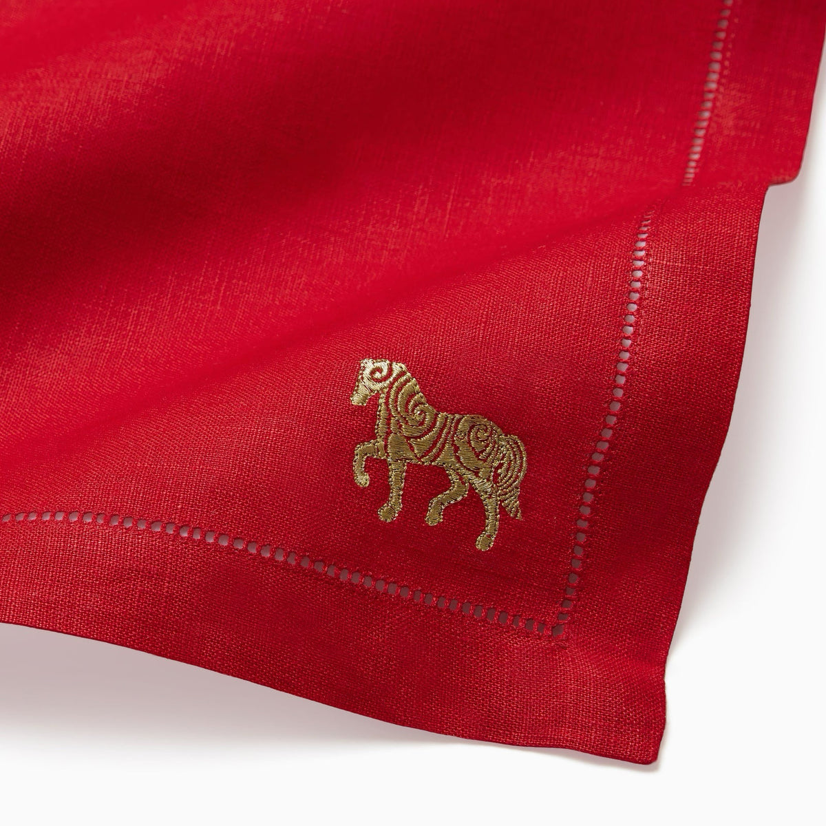 Detailed View of Sferra Year of the Horse Dinner Napkins in Red and Gold