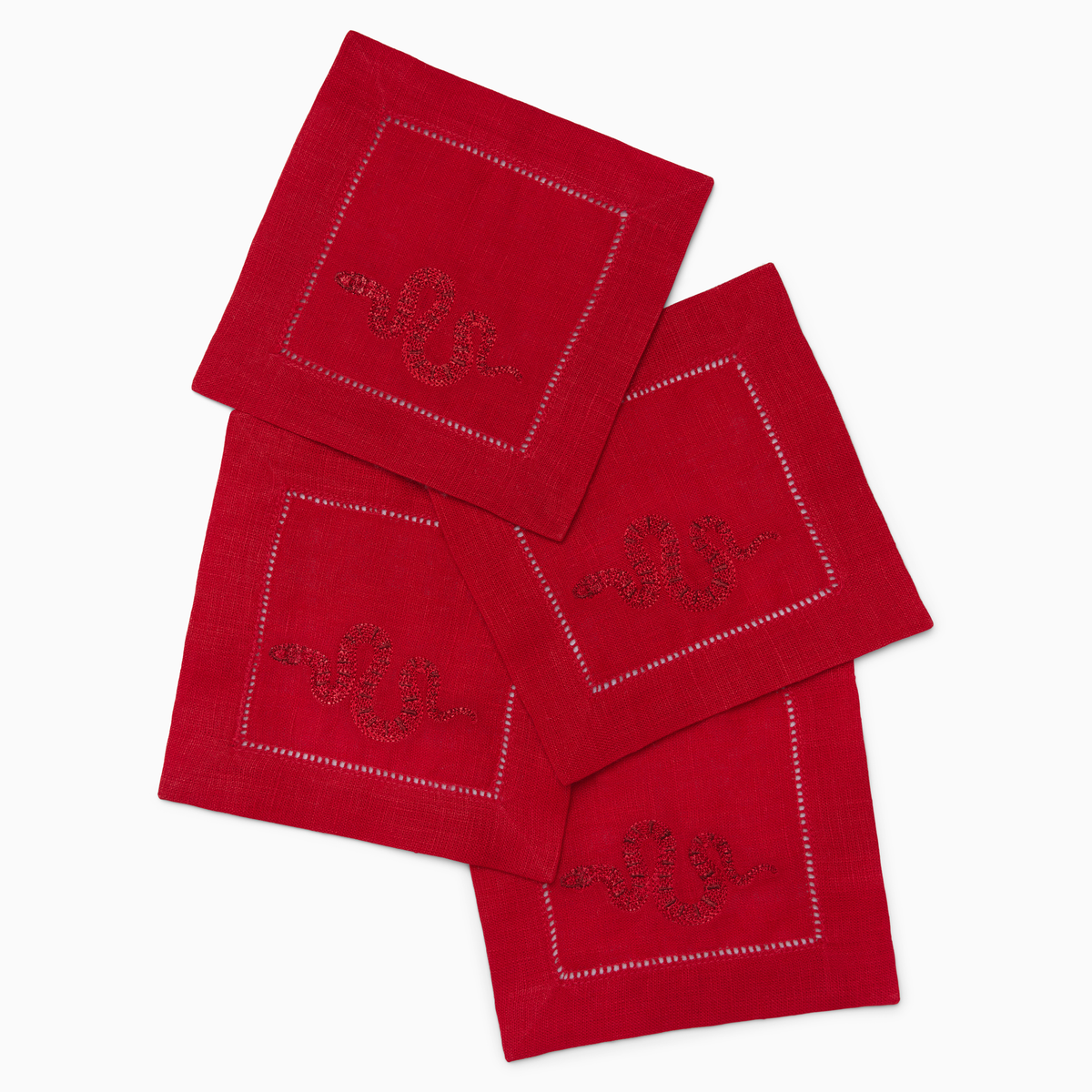 4 Pack of Sferra Year of the Snake Cocktail Napkins in Red and Red Color