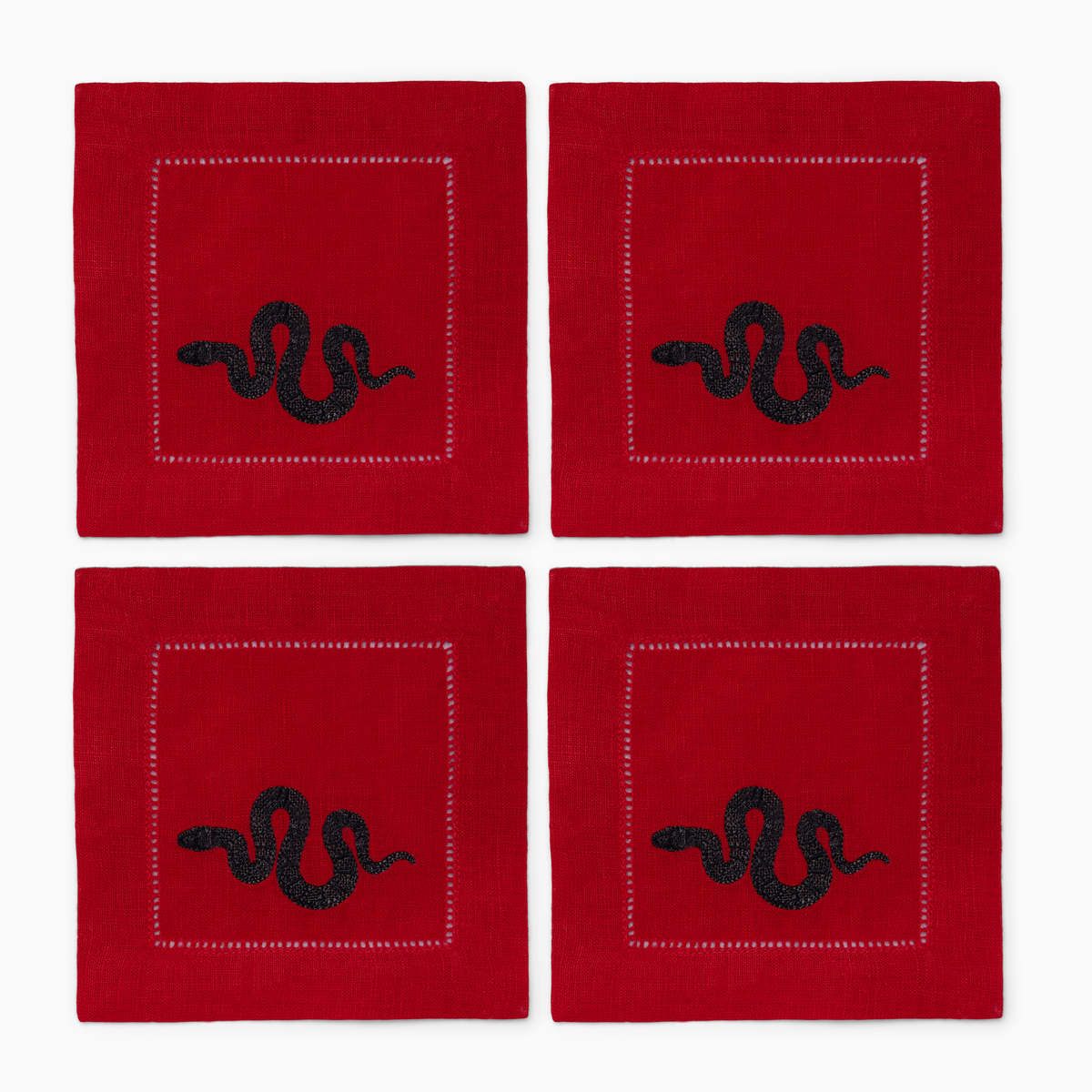 Square View of Sferra Year of the Snake Cocktail Napkins in Red and Black Color