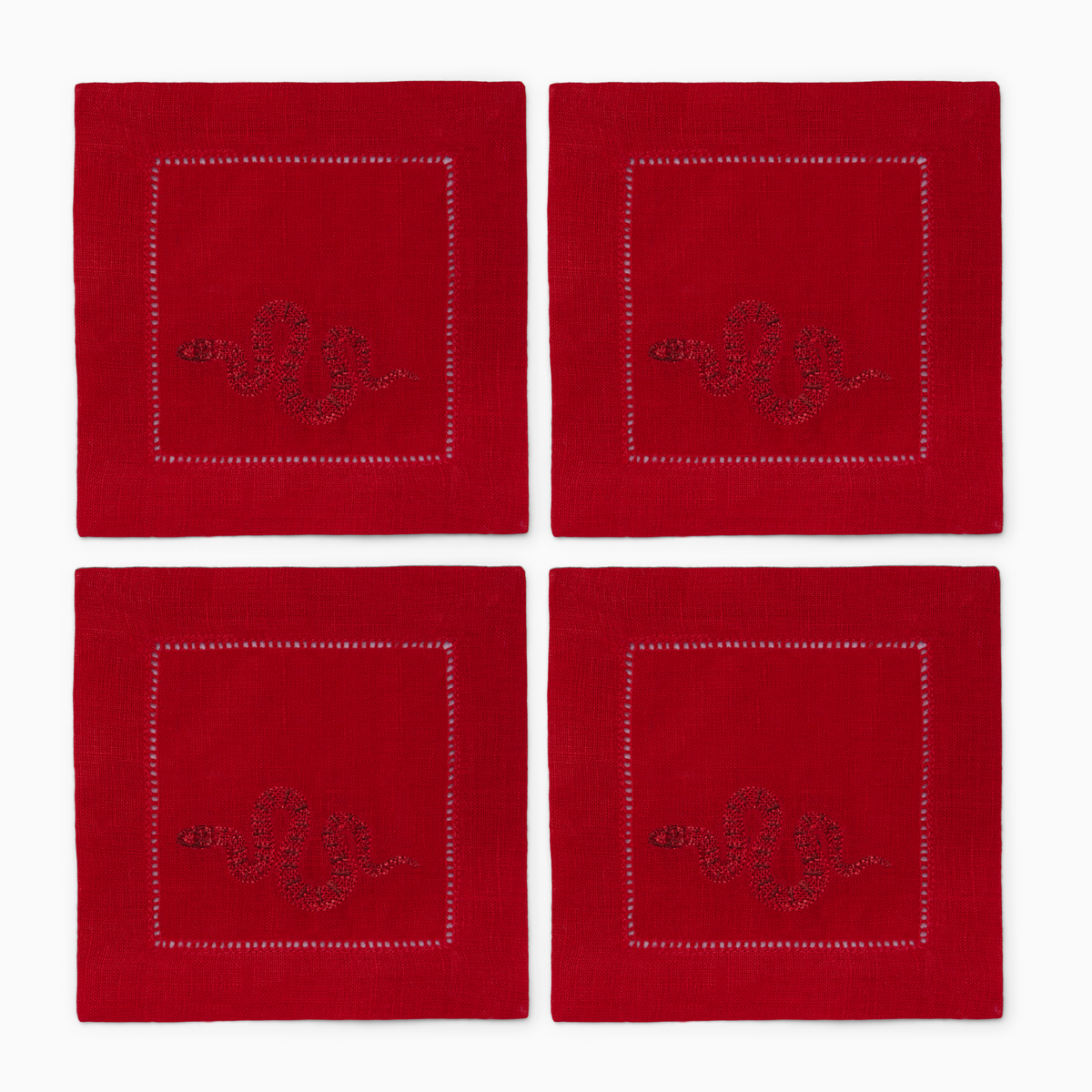 Square View of Sferra Year of the Snake Cocktail Napkins in Red and Red Color