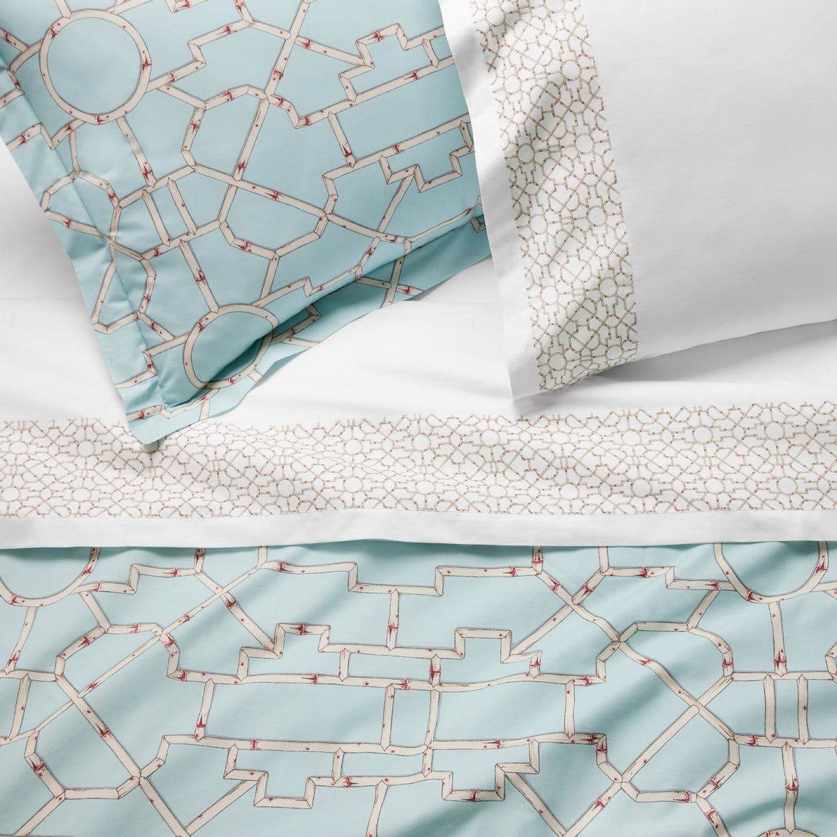 Detailed View of Aqua Sferra x Scalamandre Baldwin Bamboo Bedding Collection