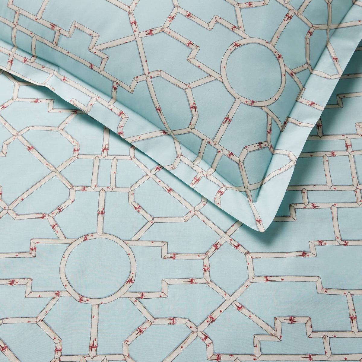 Closeup of Aqua Sferra x Scalamandre Baldwin Bamboo Bedding Collection
