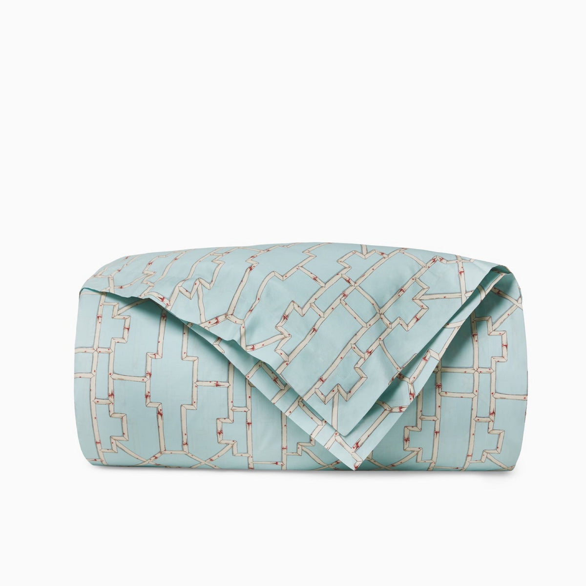 Folded Duvet Cover of Aqua Sferra x Scalamandre Baldwin Bamboo Bedding Collection