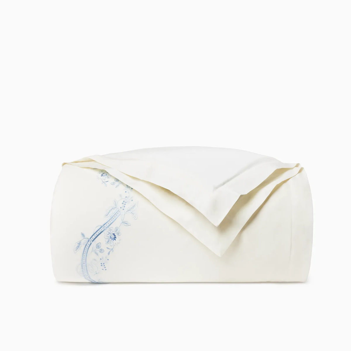 Duvet Cover of Sferra x Scalamandre Isabella Bedding in Ivory/Sea Embroidery