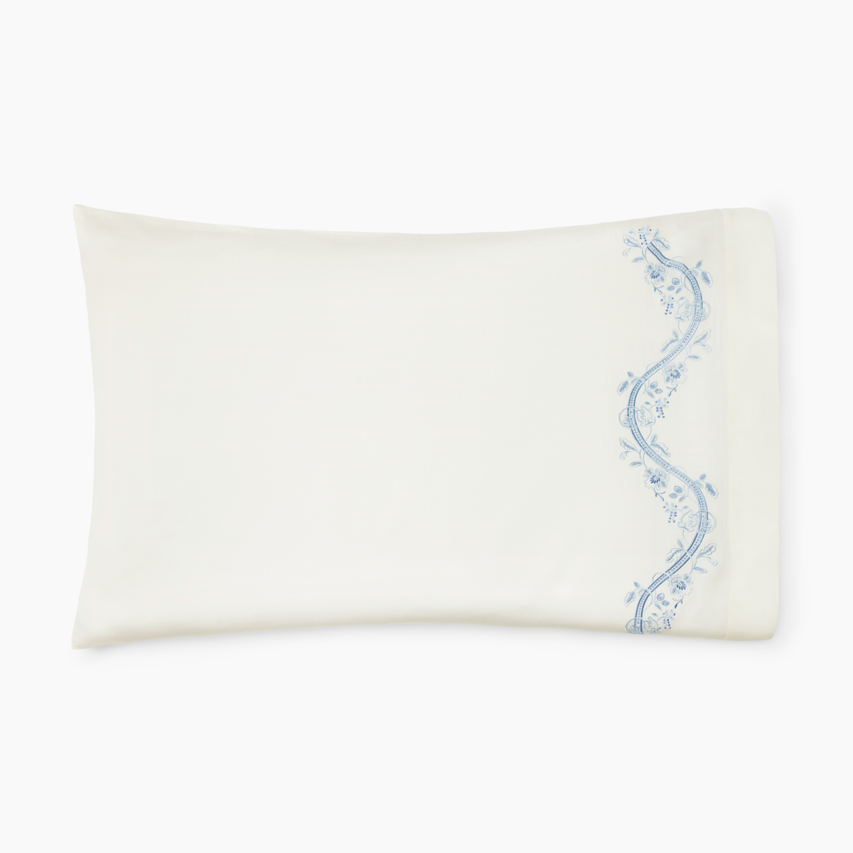 Pillowcase of Sferra x Scalamandre Isabella Bedding in Ivory/Sea Embroidery