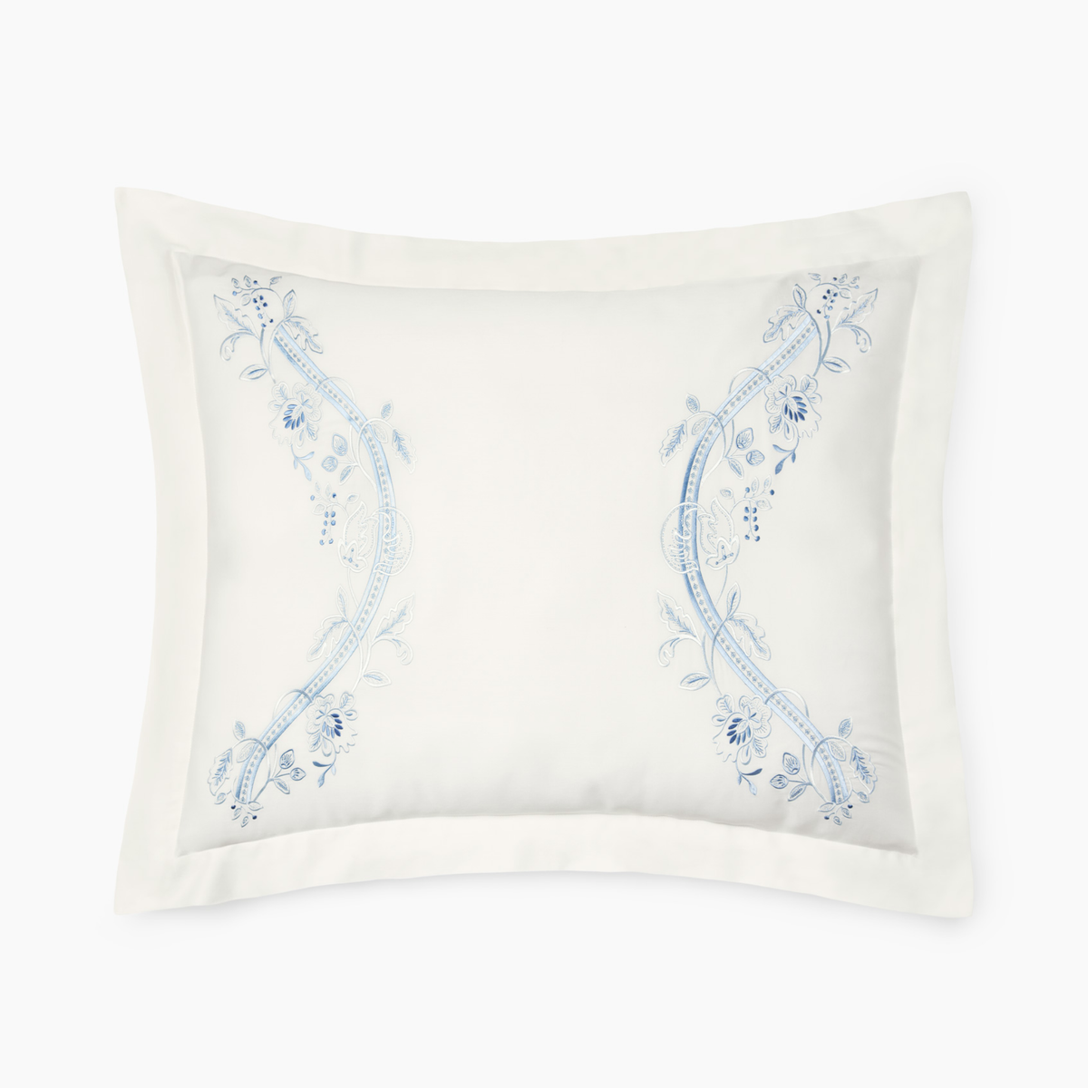 Silo of Sferra x Scalamandre Isabella Sham in Ivory/Sea Embroidery