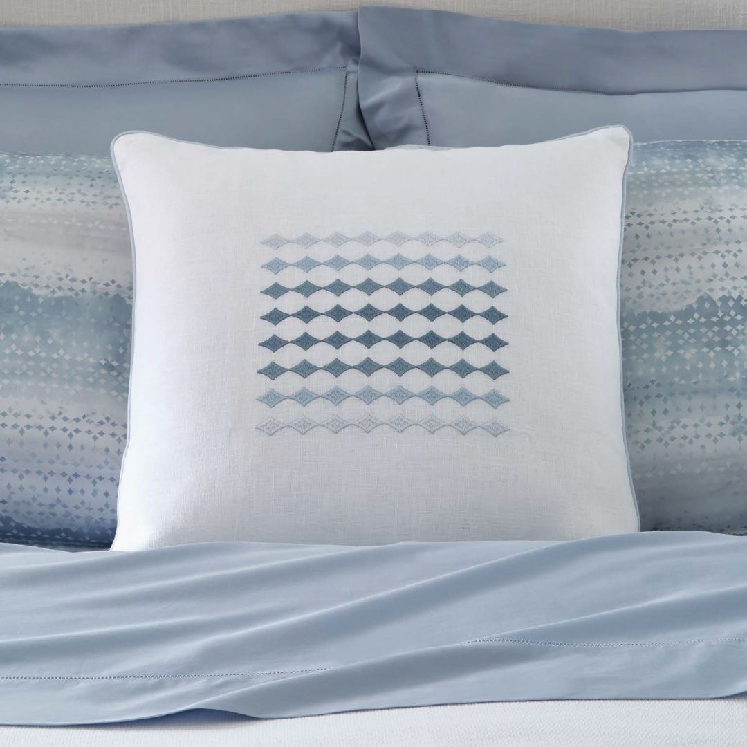 Sferra Ortana Decorative Pillow on Brillanti shams, fiona poolside and allegra coverlet