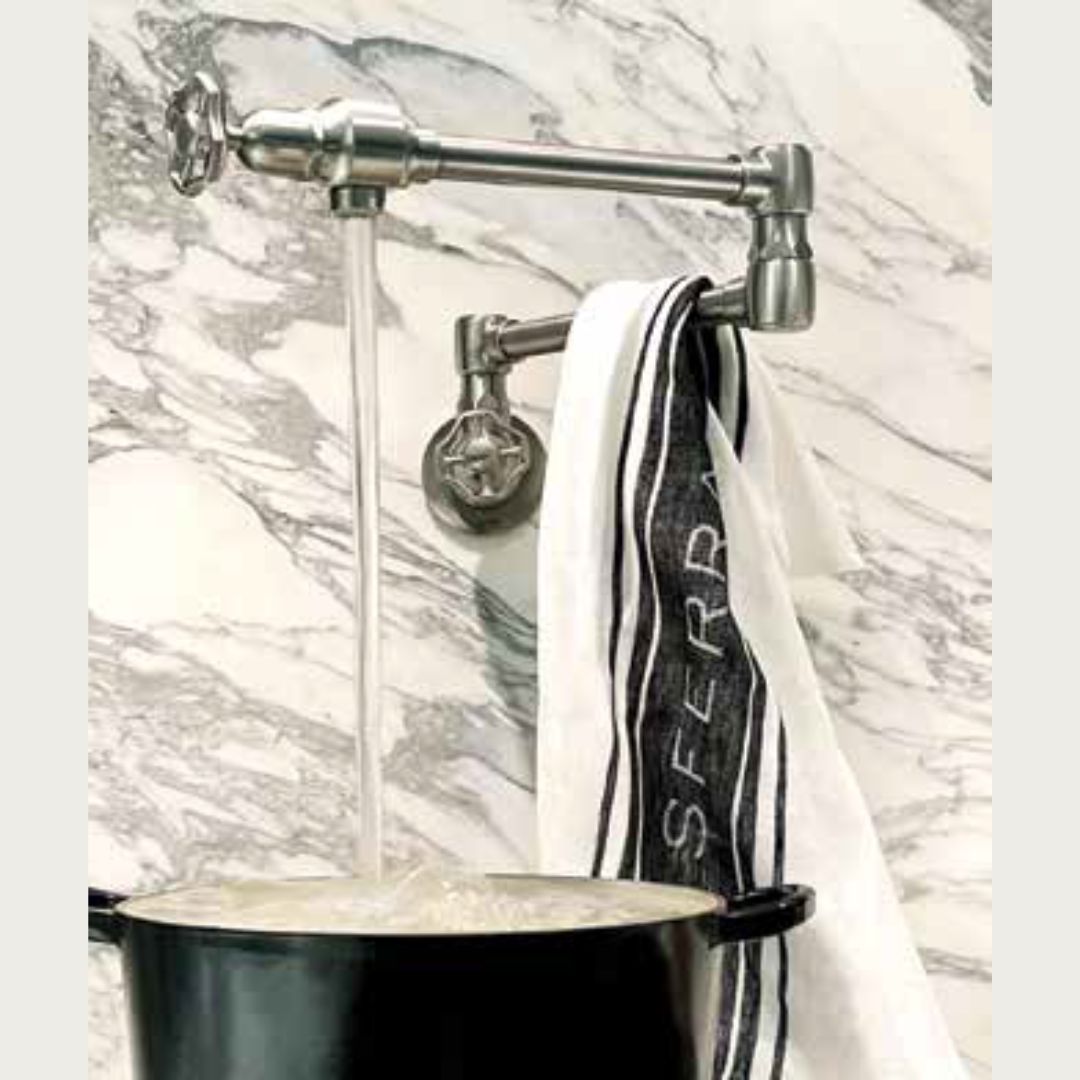 Sferra Parma kitchen towel in black around faucet