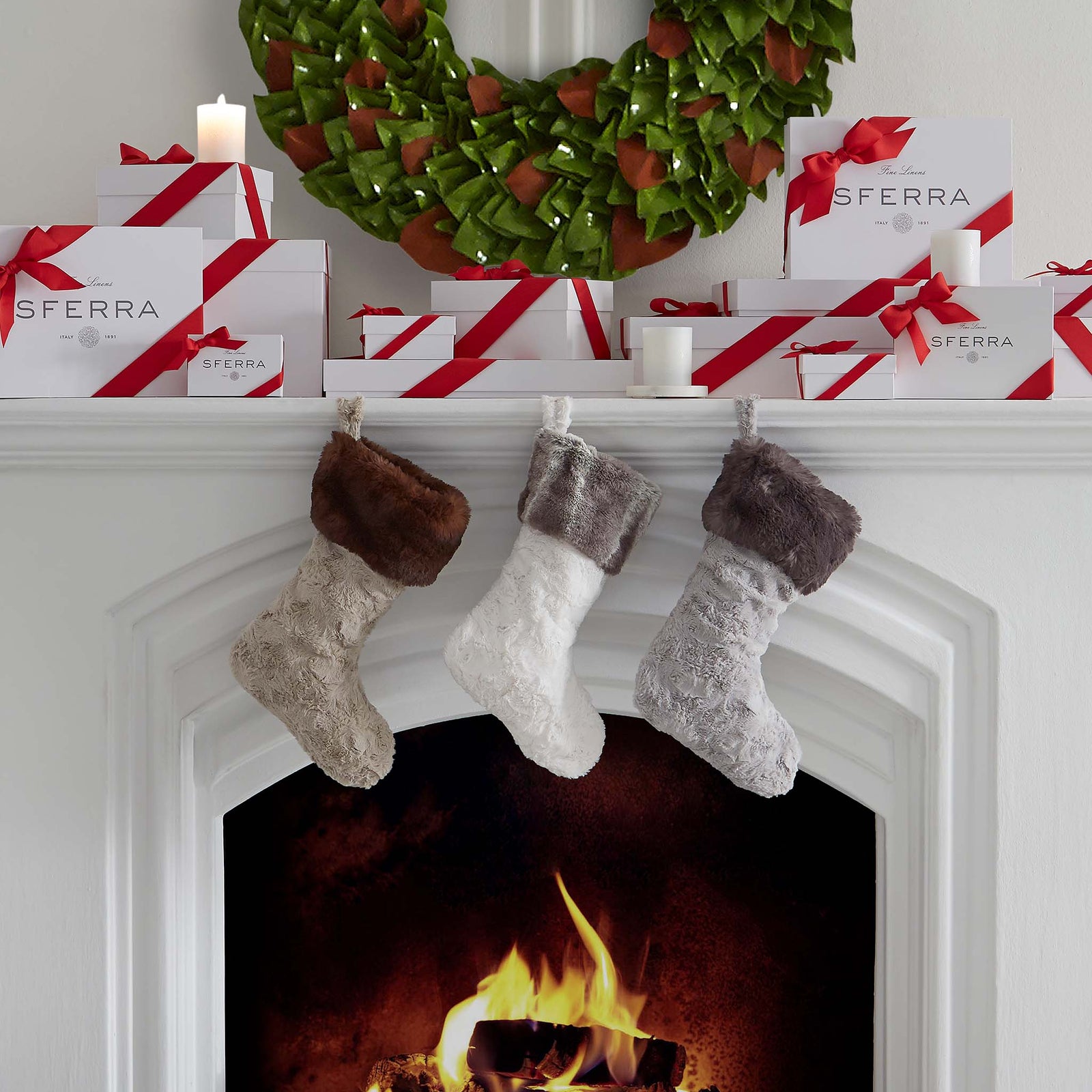 Sferra Holiday Stivali Faux Fur Stocking in Fawn