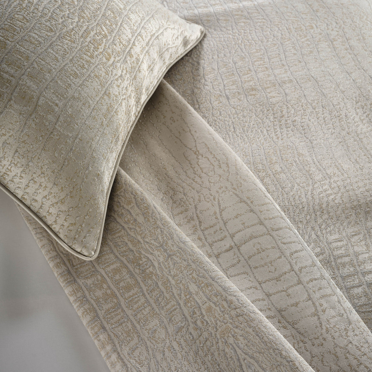 Detail of Celso de Lemos Luxe Coverlet and Sham in Naturel Color