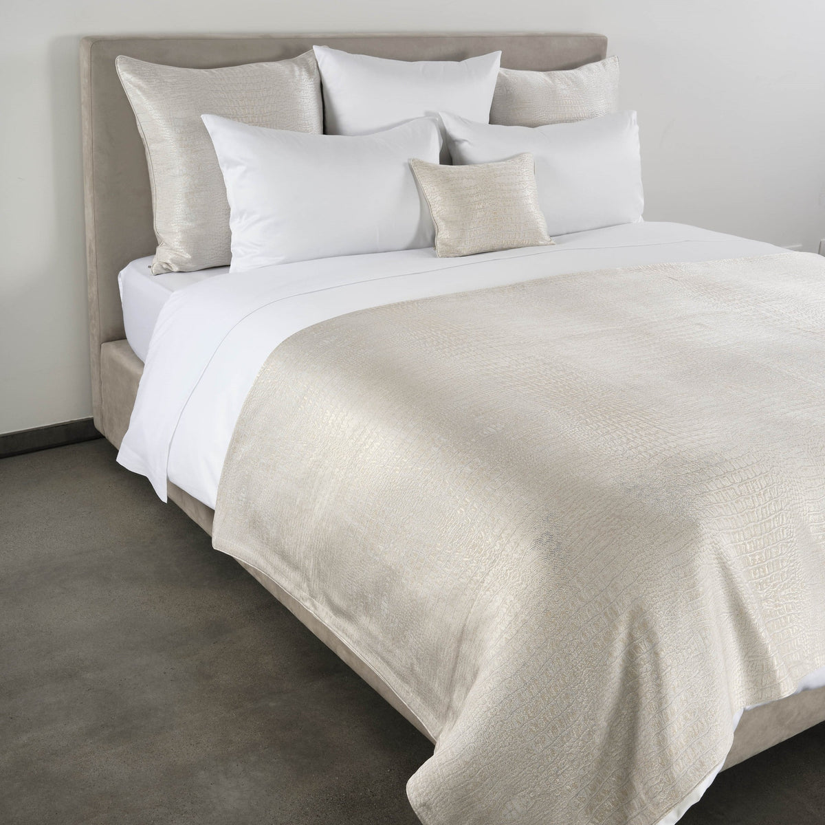 Side View of Celso de Lemos Luxe Bedding in Naturel Color