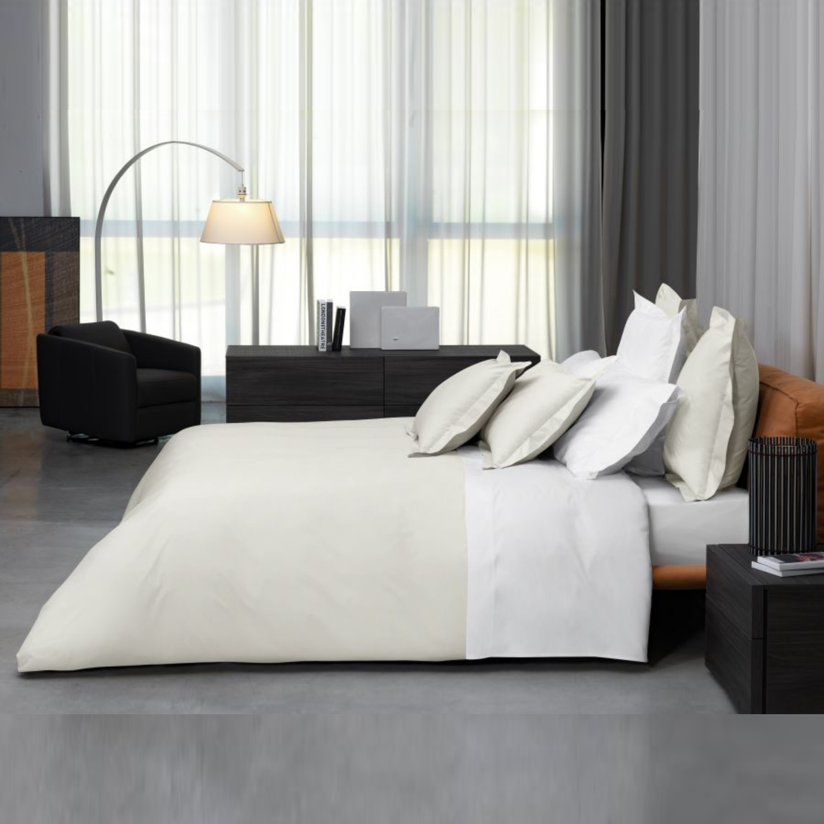 Full Bed Dressed in Signoria Gemma Bedding in Ivory Color