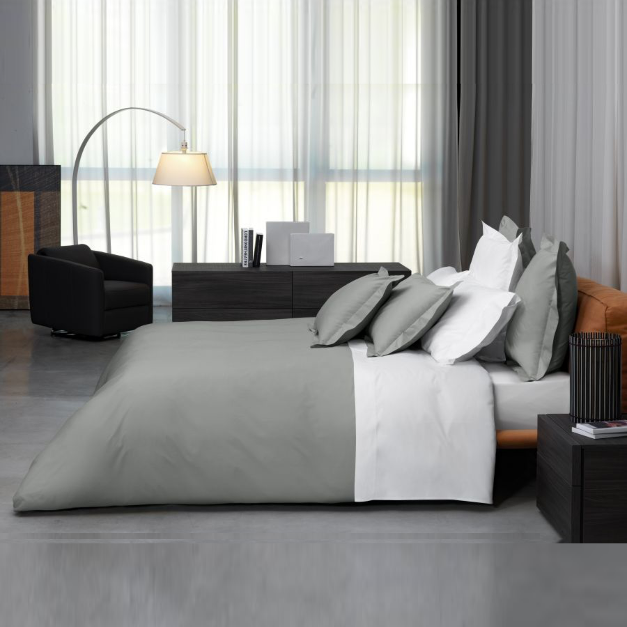Full Bed Dressed in Signoria Gemma Bedding in Silver Moon Color