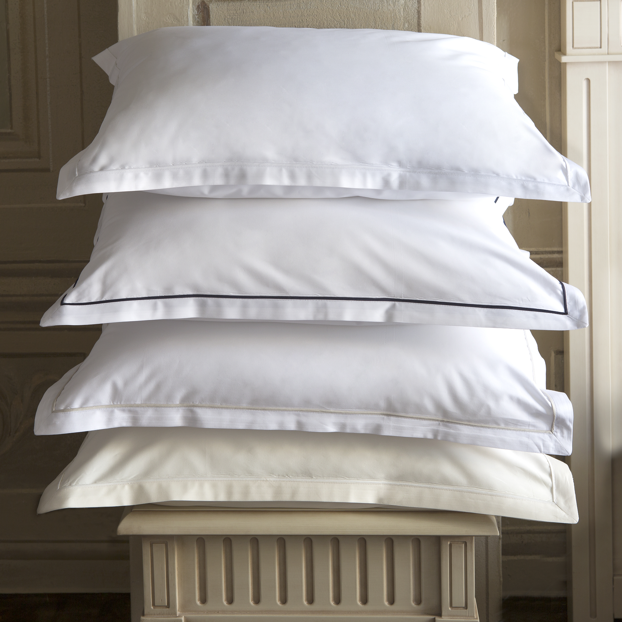 Stacked Shams of Signoria Luce Bedding in All Colors