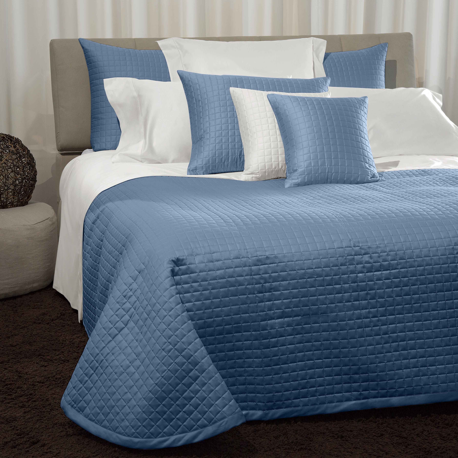 Bed Dressed in Signoria Masaccio Bedding in Airforce Blue Color