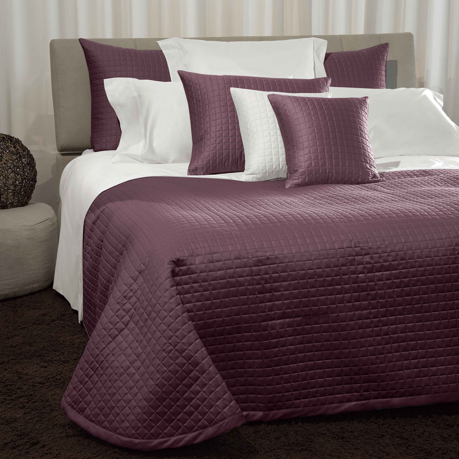 Bed Dressed in Signoria Masaccio Bedding in Plum Color