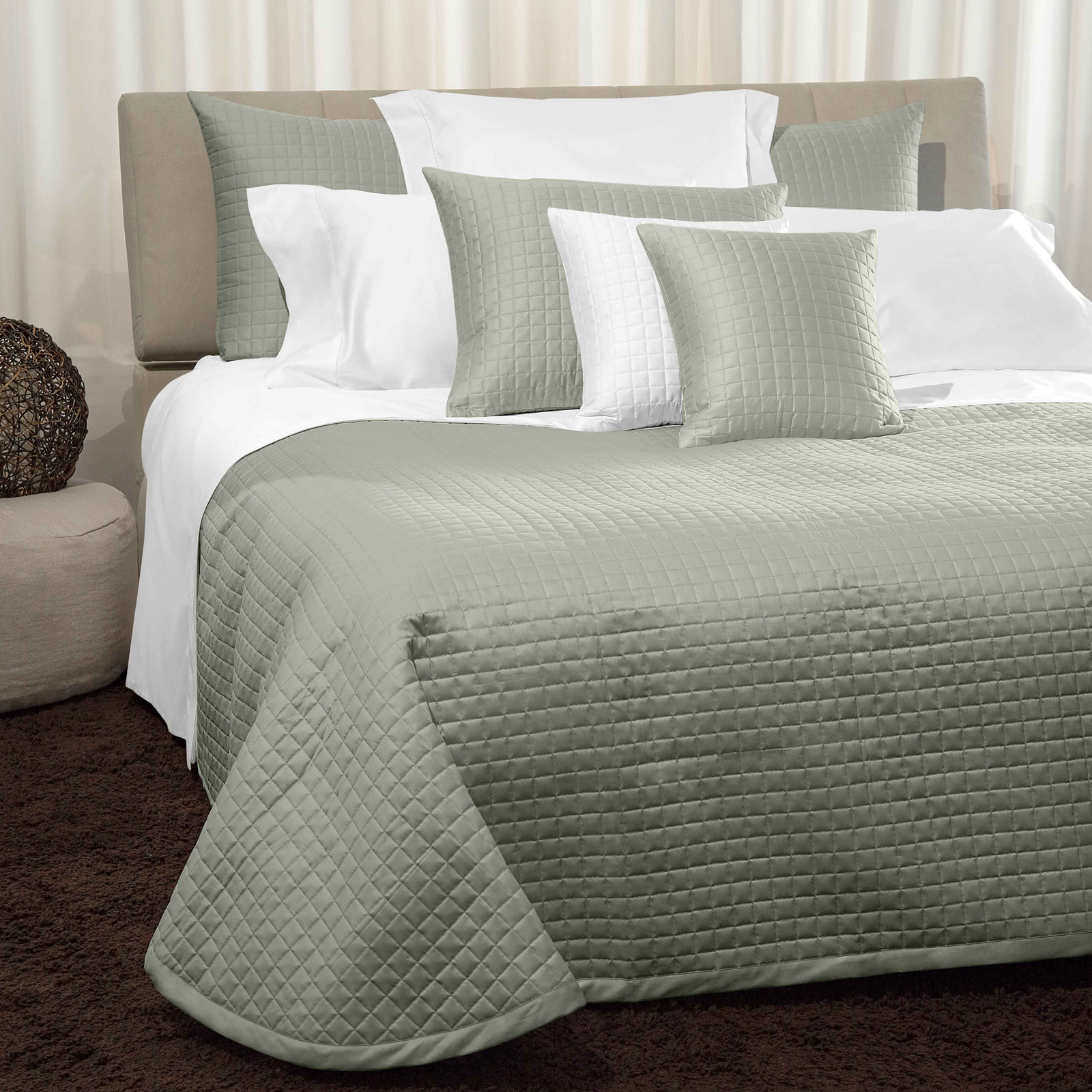 Bed Dressed in Signoria Masaccio Bedding in Silver Sage Color