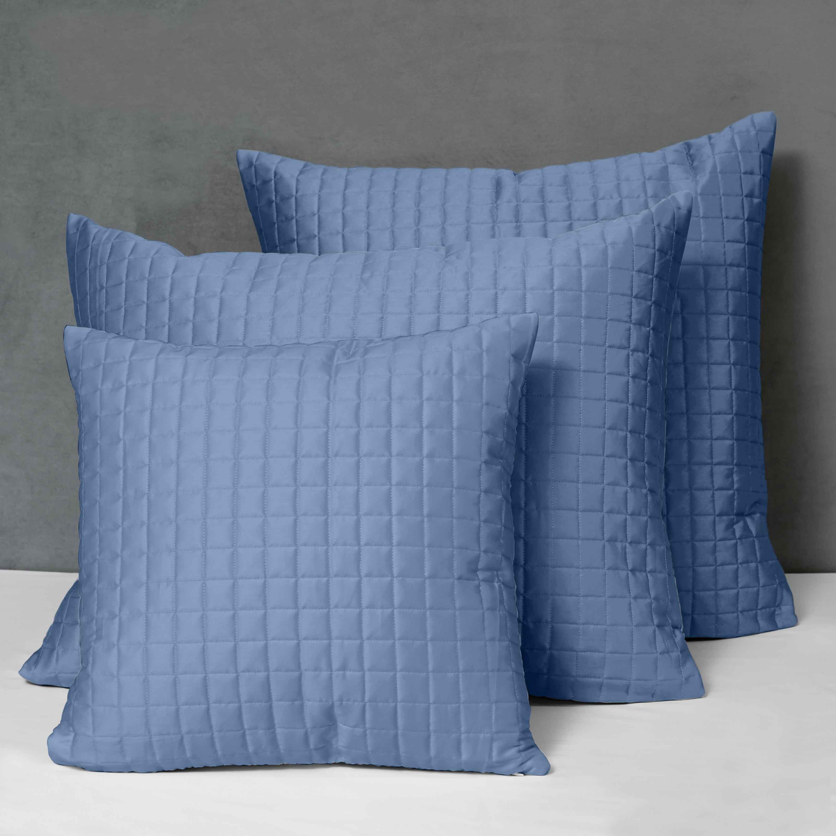Different Sizes of Quilted Shams of Signoria Masaccio Bedding in Airforce Blue Color