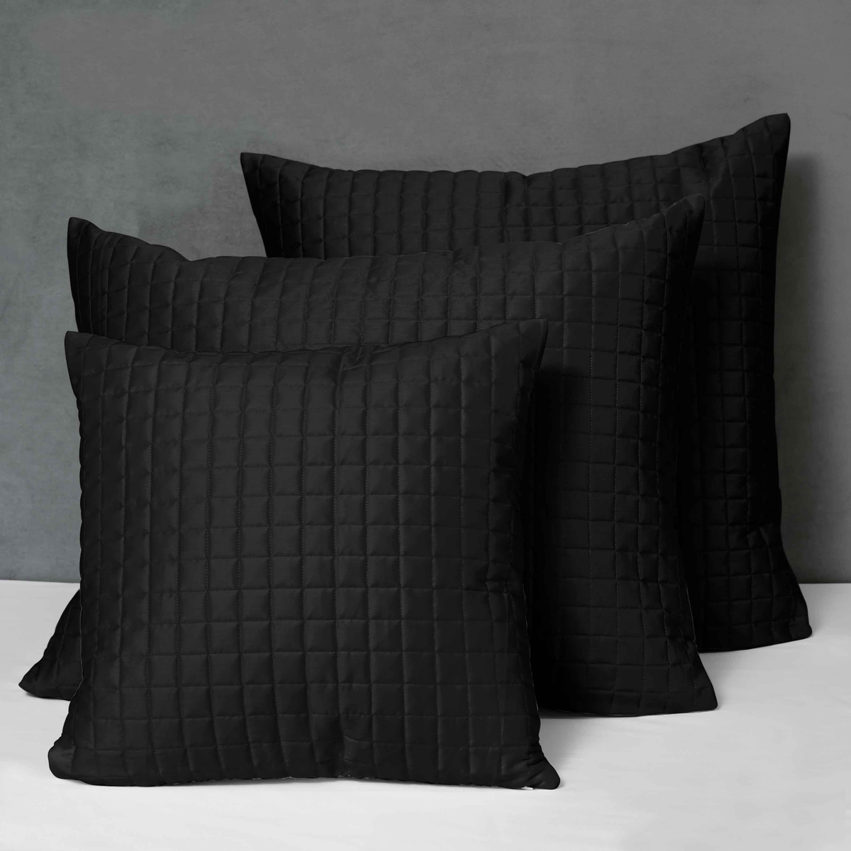 Different Sizes of Quilted Shams of Signoria Masaccio Bedding in Black Color