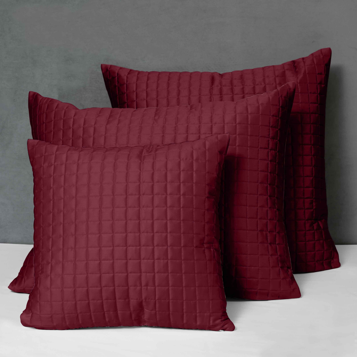 Different Sizes of Quilted Shams of Signoria Masaccio Bedding in Cardinale Red Color