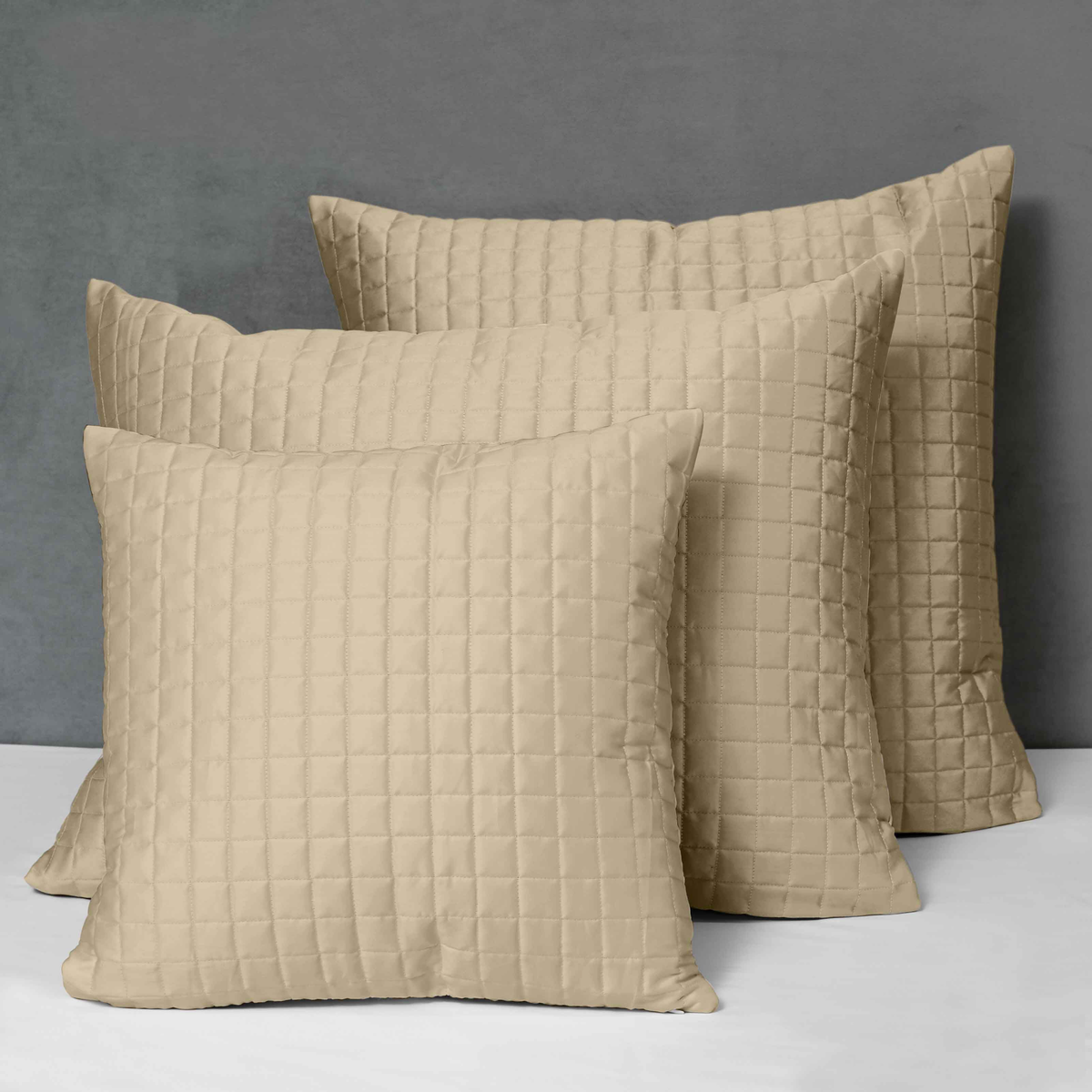 Different Sizes of Quilted Shams of Signoria Masaccio Bedding in Flax  Color