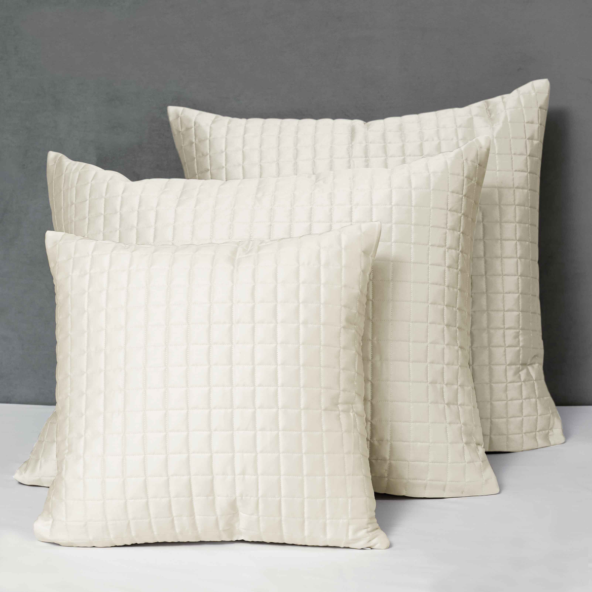 Different Sizes of Quilted Shams of Signoria Masaccio Bedding in Ivory Color