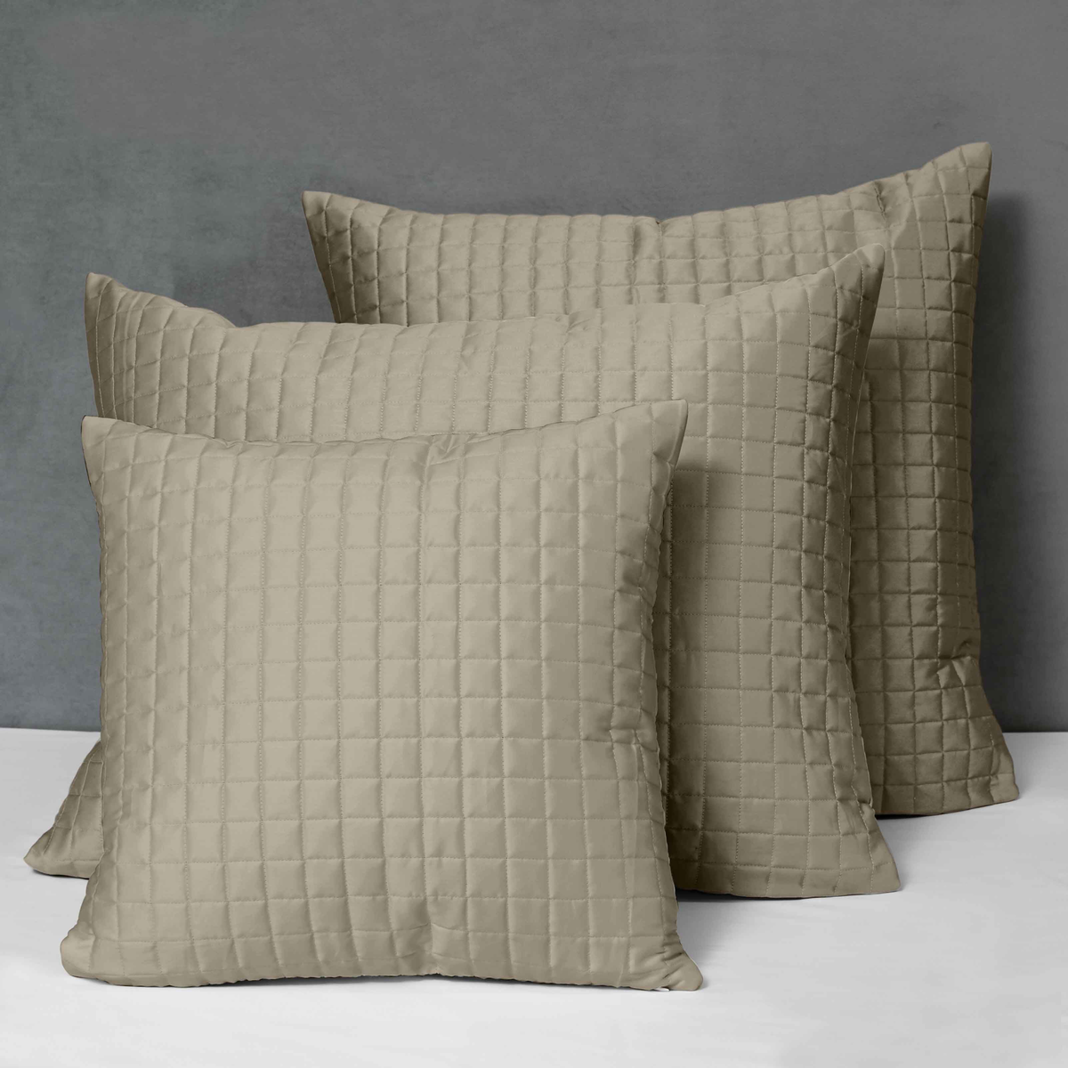 Different Sizes of Quilted Shams of Signoria Masaccio Bedding in Khaki  Color