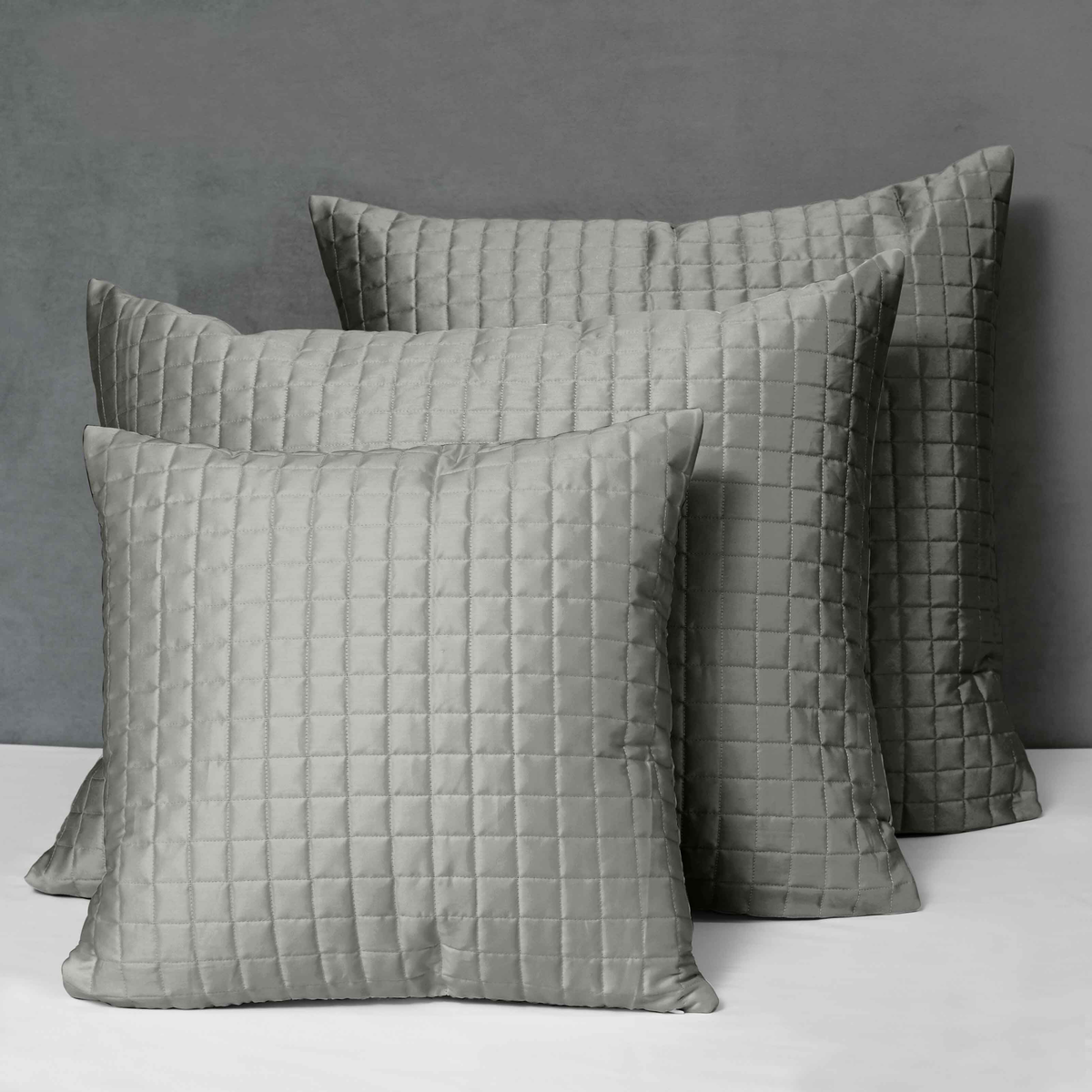 Different Sizes of Quilted Shams of Signoria Masaccio Bedding in Lead Grey Color