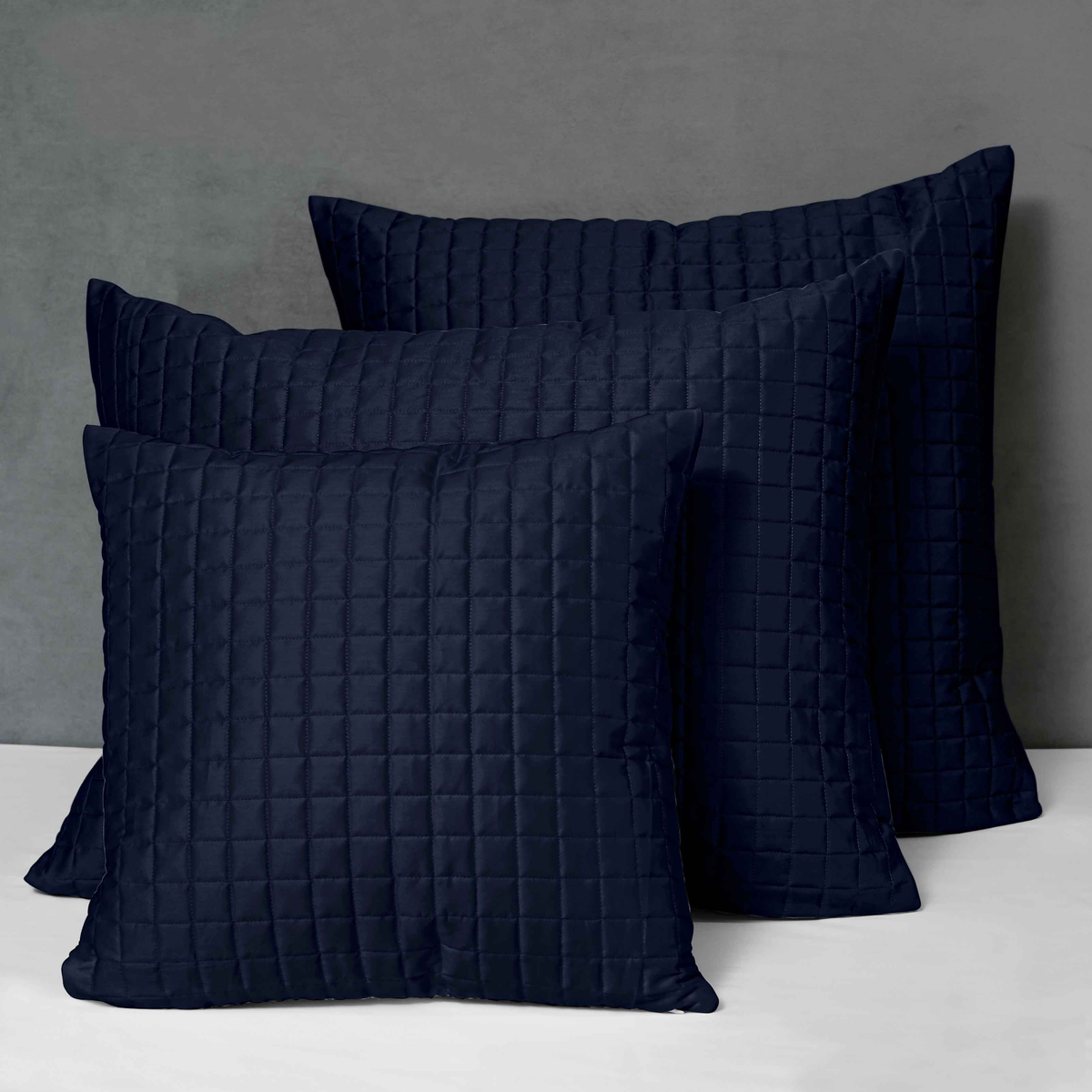 Different Sizes of Quilted Shams of Signoria Masaccio Bedding in Midnight Blue Color