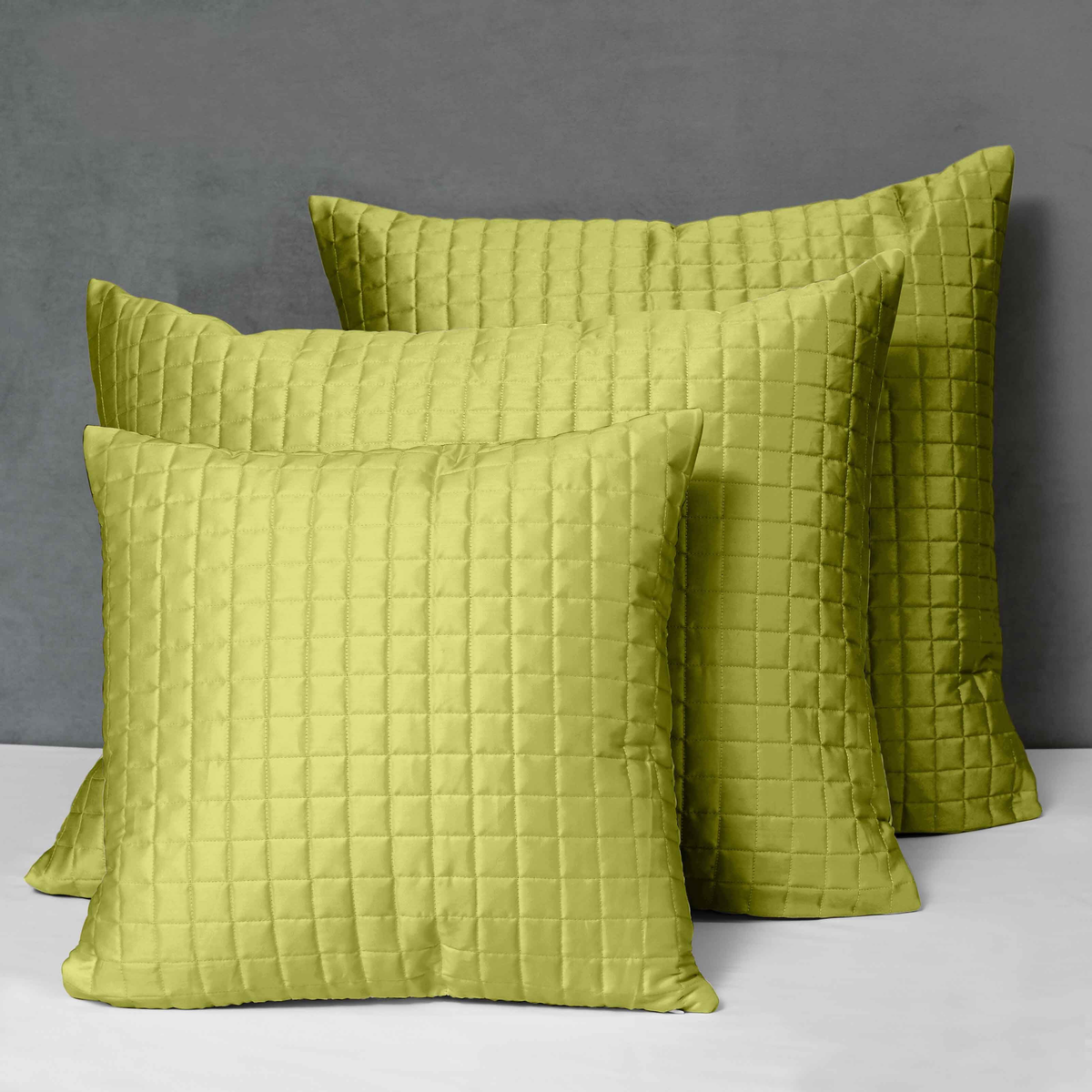 Different Sizes of Quilted Shams of Signoria Masaccio Bedding in Moss Green Color