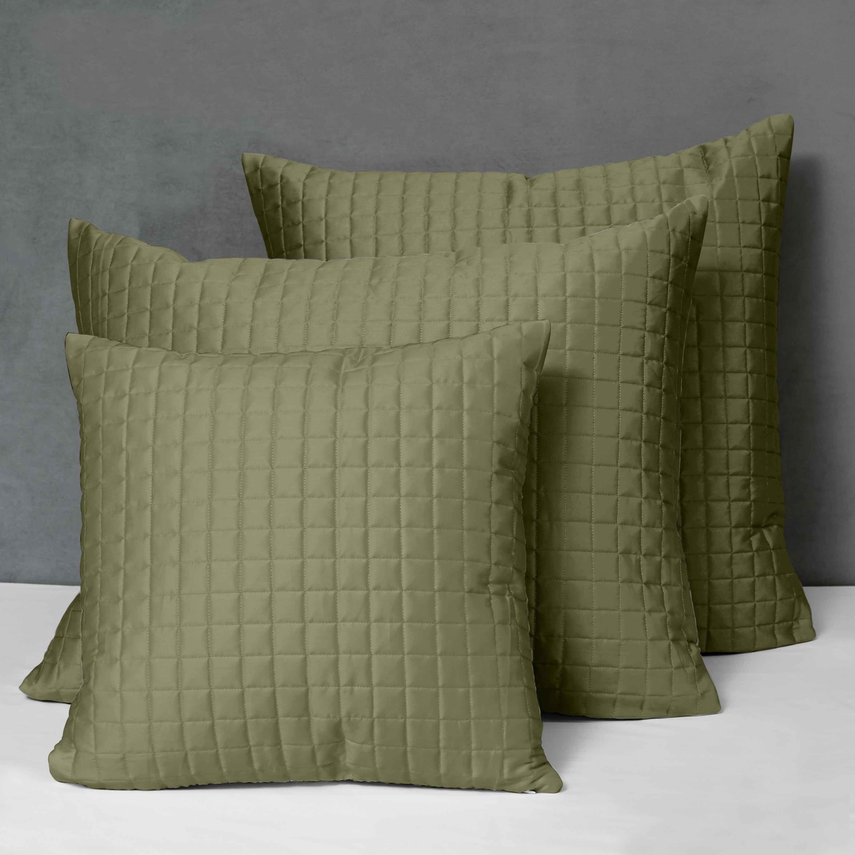 Different Sizes of Quilted Shams of Signoria Masaccio Bedding in Olive Green Color