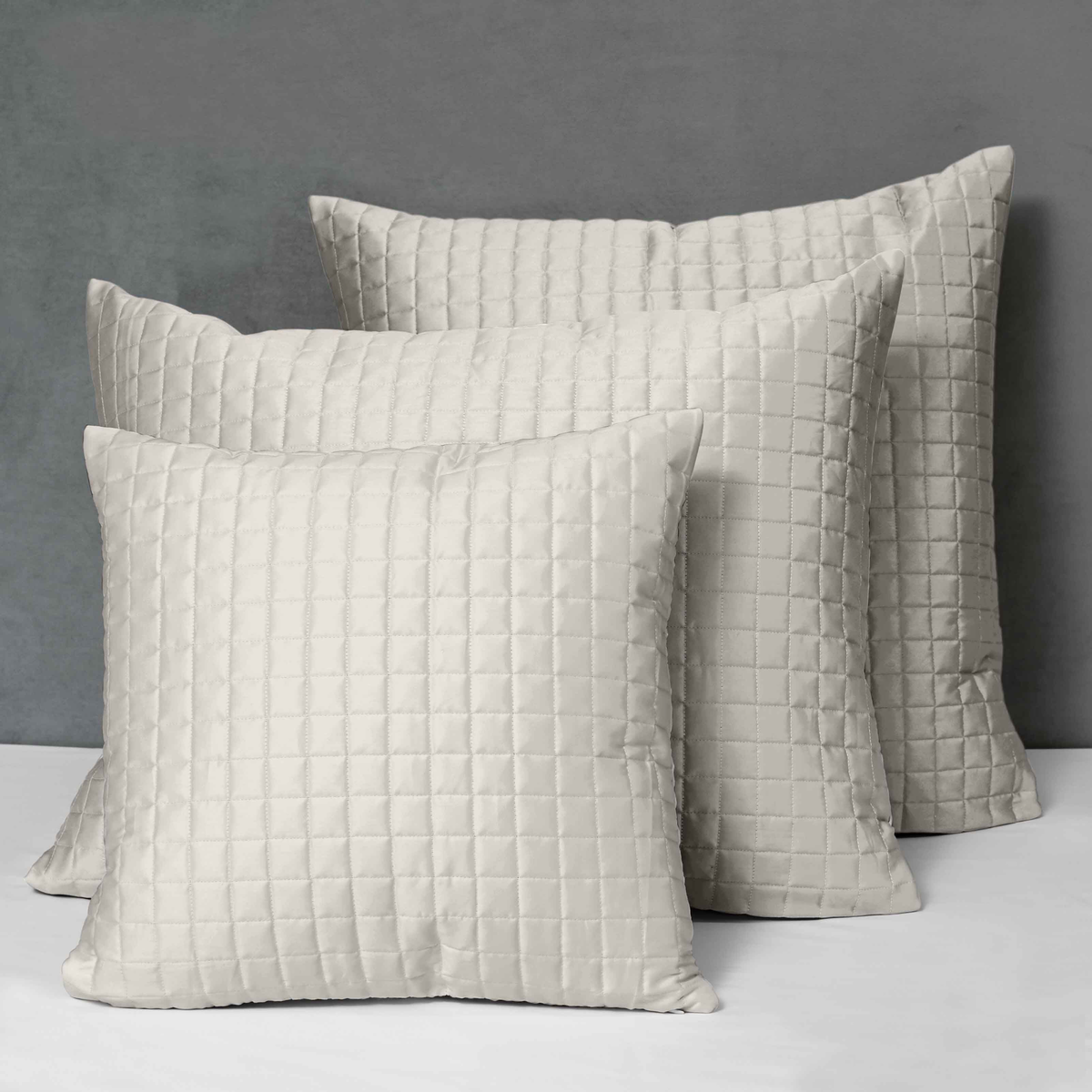 Different Sizes of Quilted Shams of Signoria Masaccio Bedding in Pearl Color
