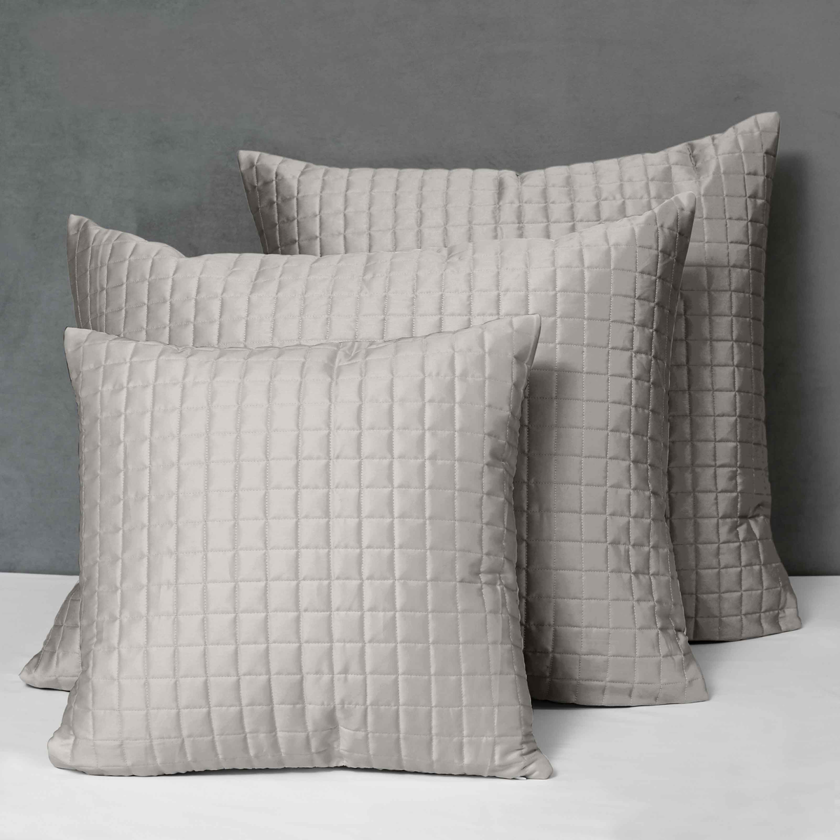 Different Sizes of Quilted Shams of Signoria Masaccio Bedding in Silver Moon Color