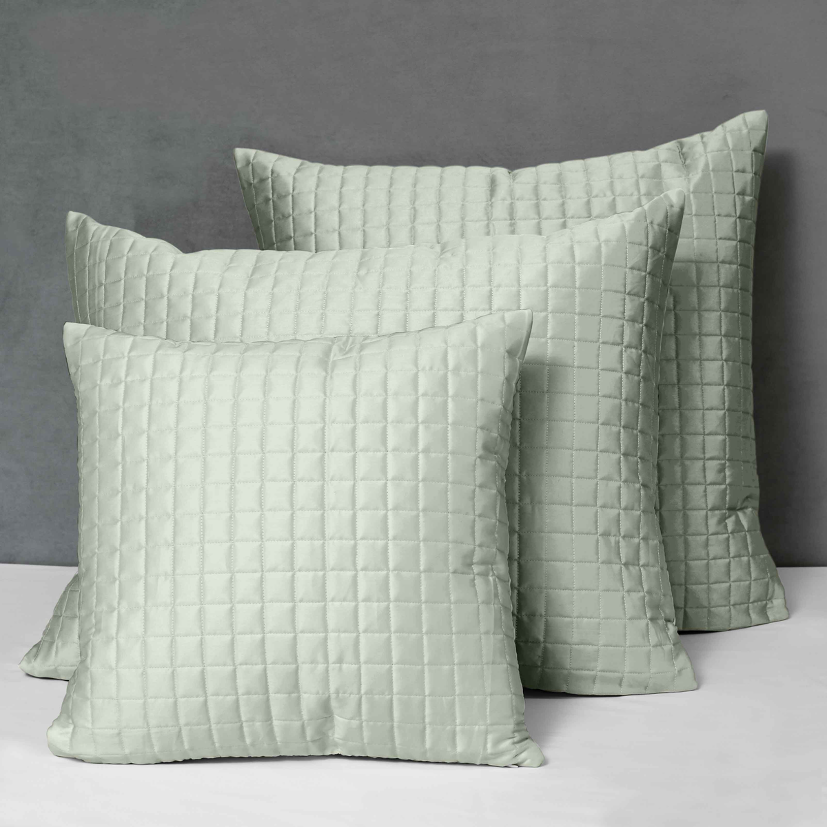 Different Sizes of Quilted Shams of Signoria Masaccio Bedding in Silver Sage Color