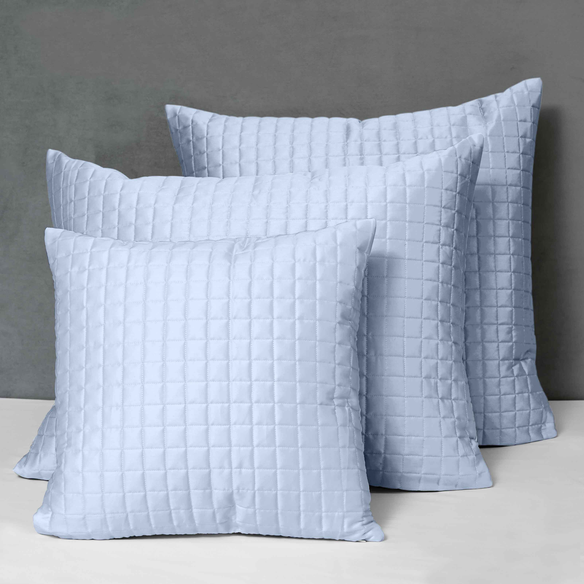 Different Sizes of Quilted Shams of Signoria Masaccio Bedding in Sky Blue Color