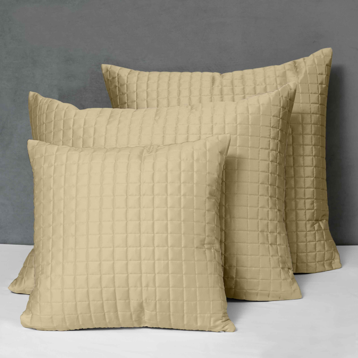 Different Sizes of Quilted Shams of Signoria Masaccio Bedding in Taupe Color
