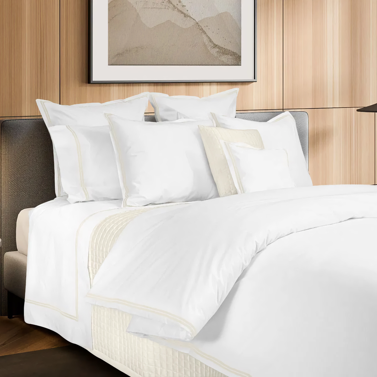 Closeup of Signoria Mylos Bedding in  White and Ivory