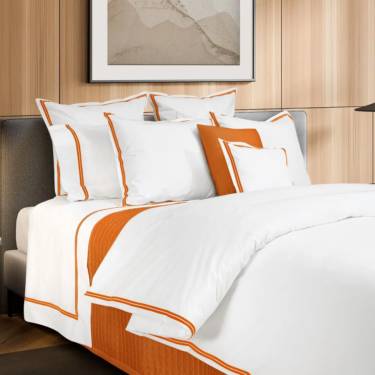 Closeup of Signoria Mylos Bedding in  White and Rust