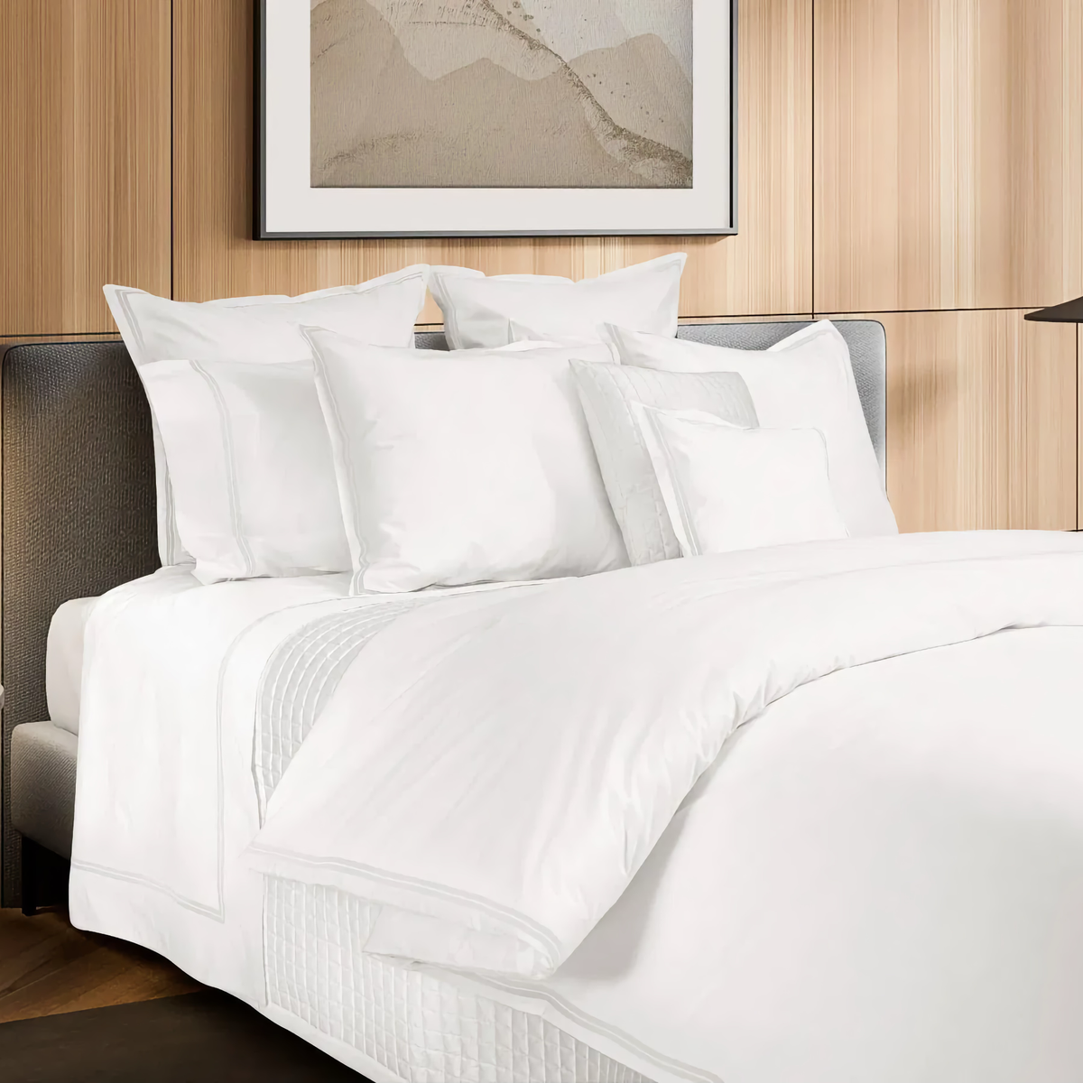 Closeup of Signoria Mylos Bedding in  White and White